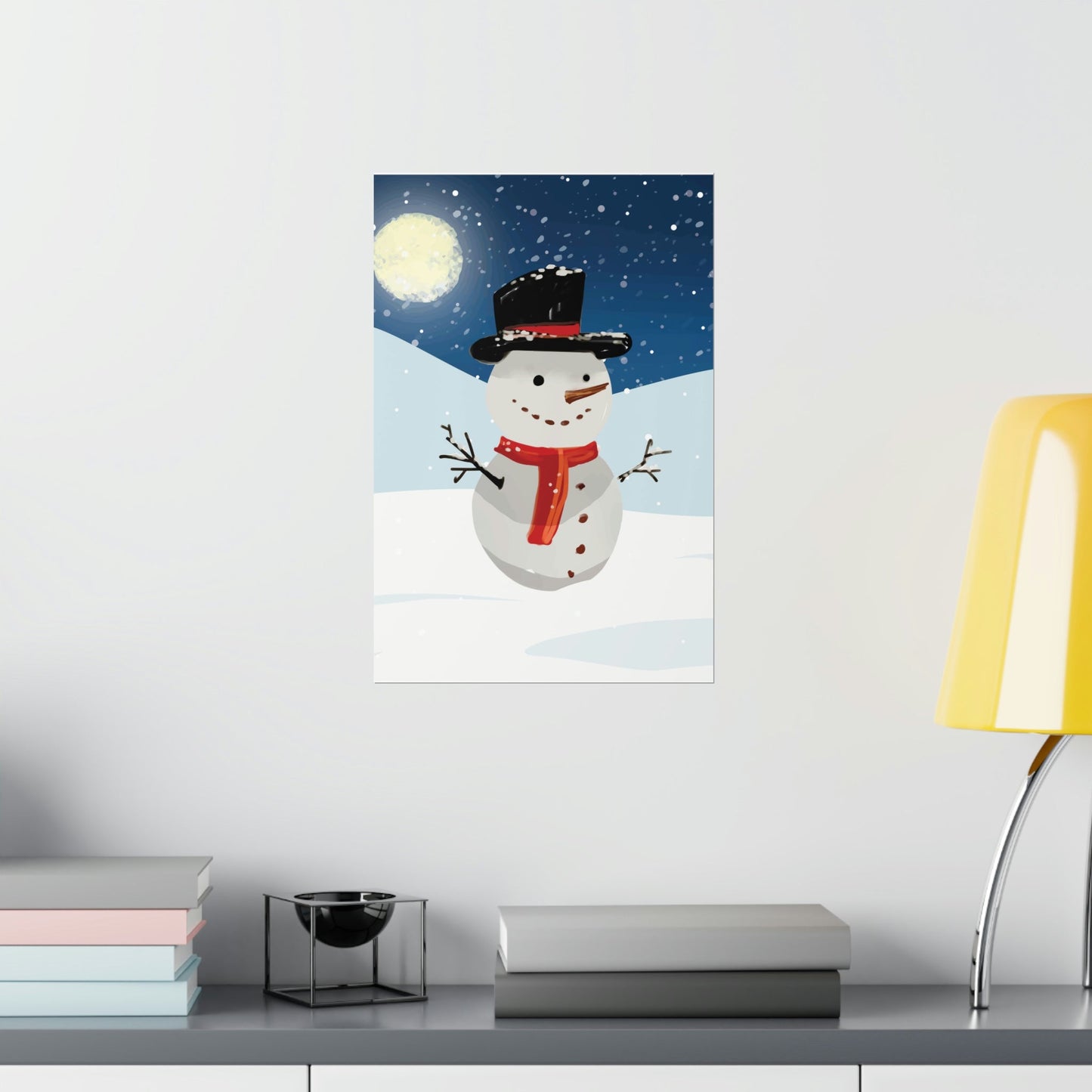 Snowman Cartoon Christmas Night Art Premium Matte Vertical Posters Ichaku [Perfect Gifts Selection]