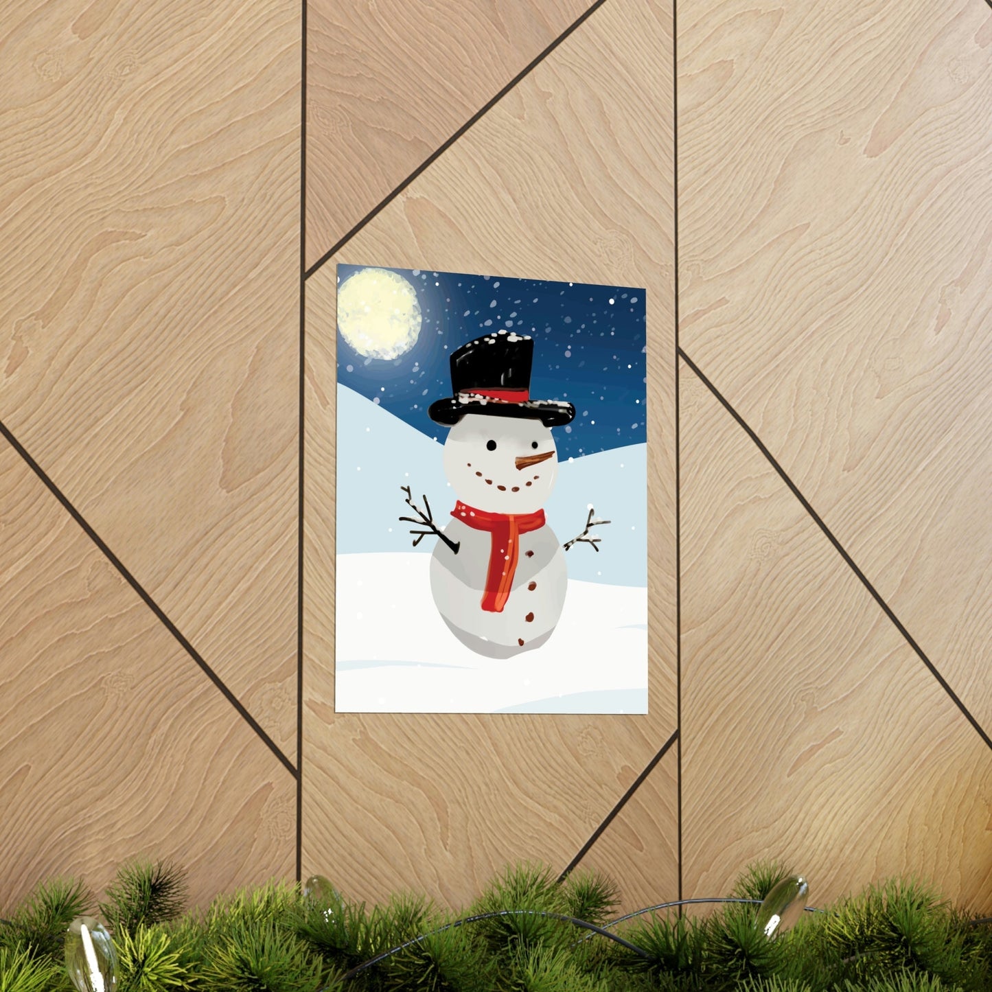 Snowman Cartoon Christmas Night Art Premium Matte Vertical Posters Ichaku [Perfect Gifts Selection]