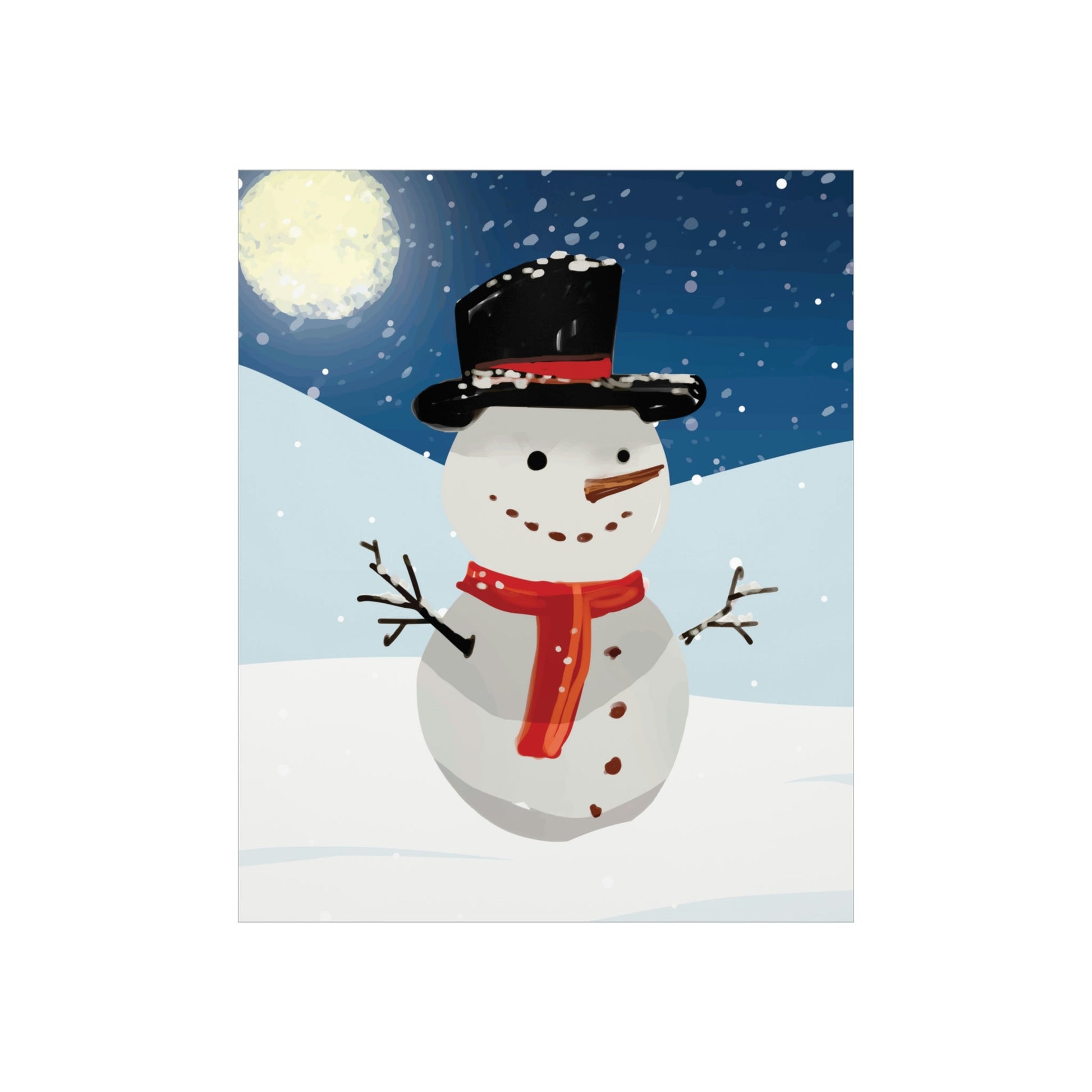 Snowman Cartoon Christmas Night Art Premium Matte Vertical Posters Ichaku [Perfect Gifts Selection]