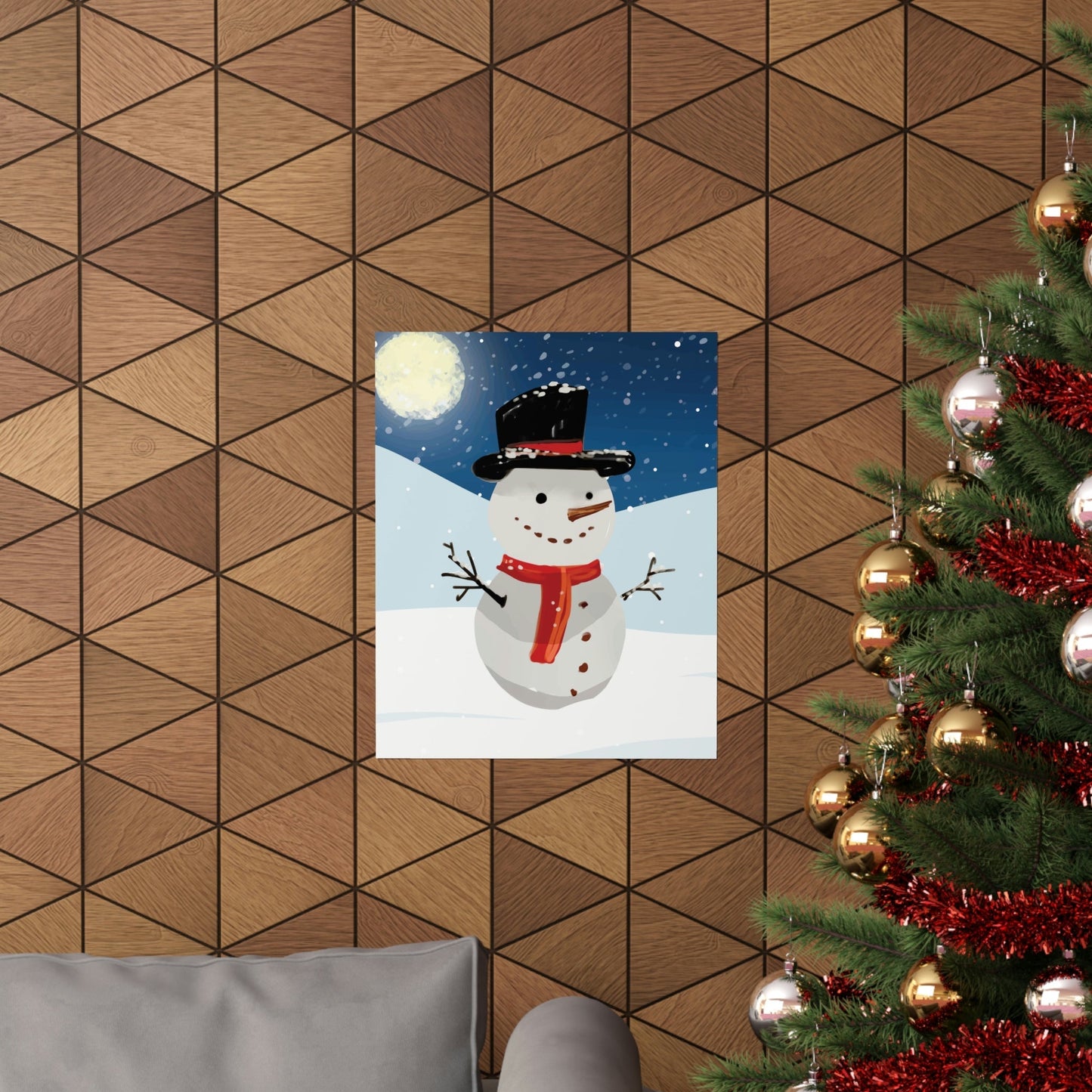 Snowman Cartoon Christmas Night Art Premium Matte Vertical Posters Ichaku [Perfect Gifts Selection]