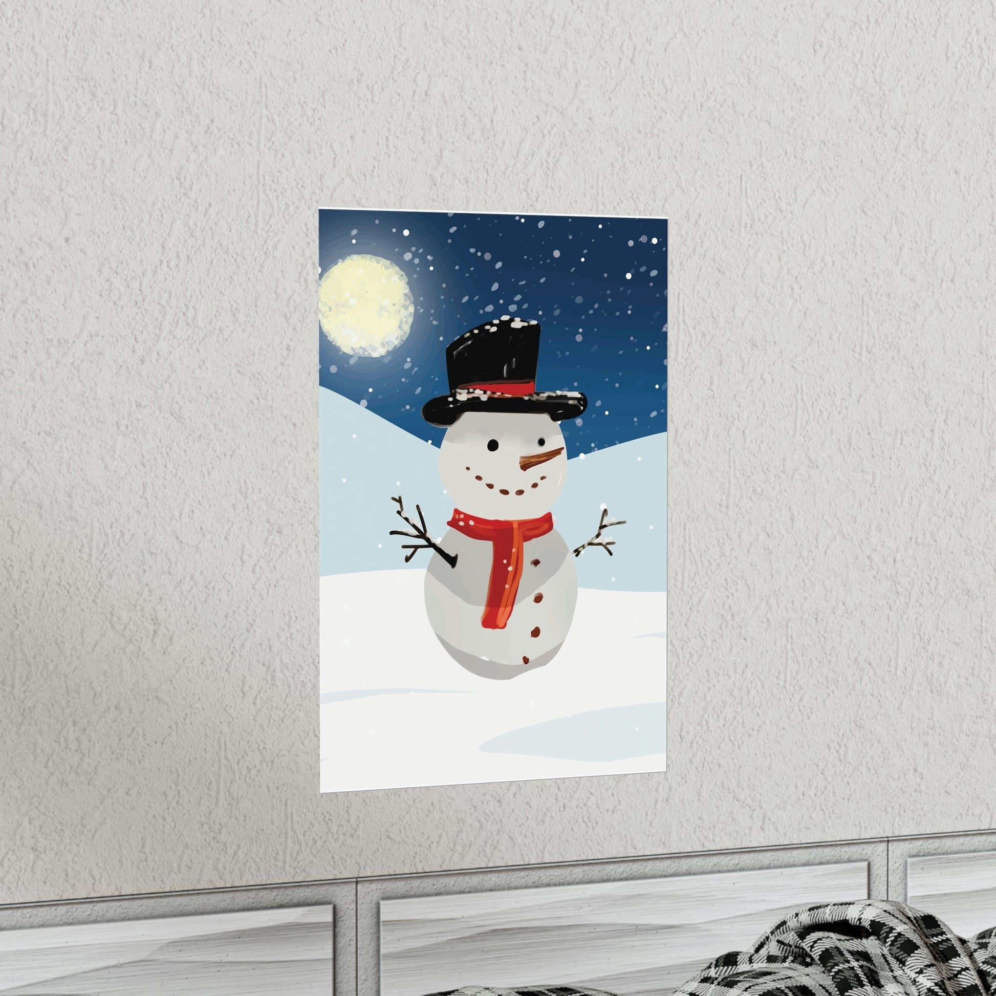 Snowman Cartoon Christmas Night Art Premium Matte Vertical Posters Ichaku [Perfect Gifts Selection]