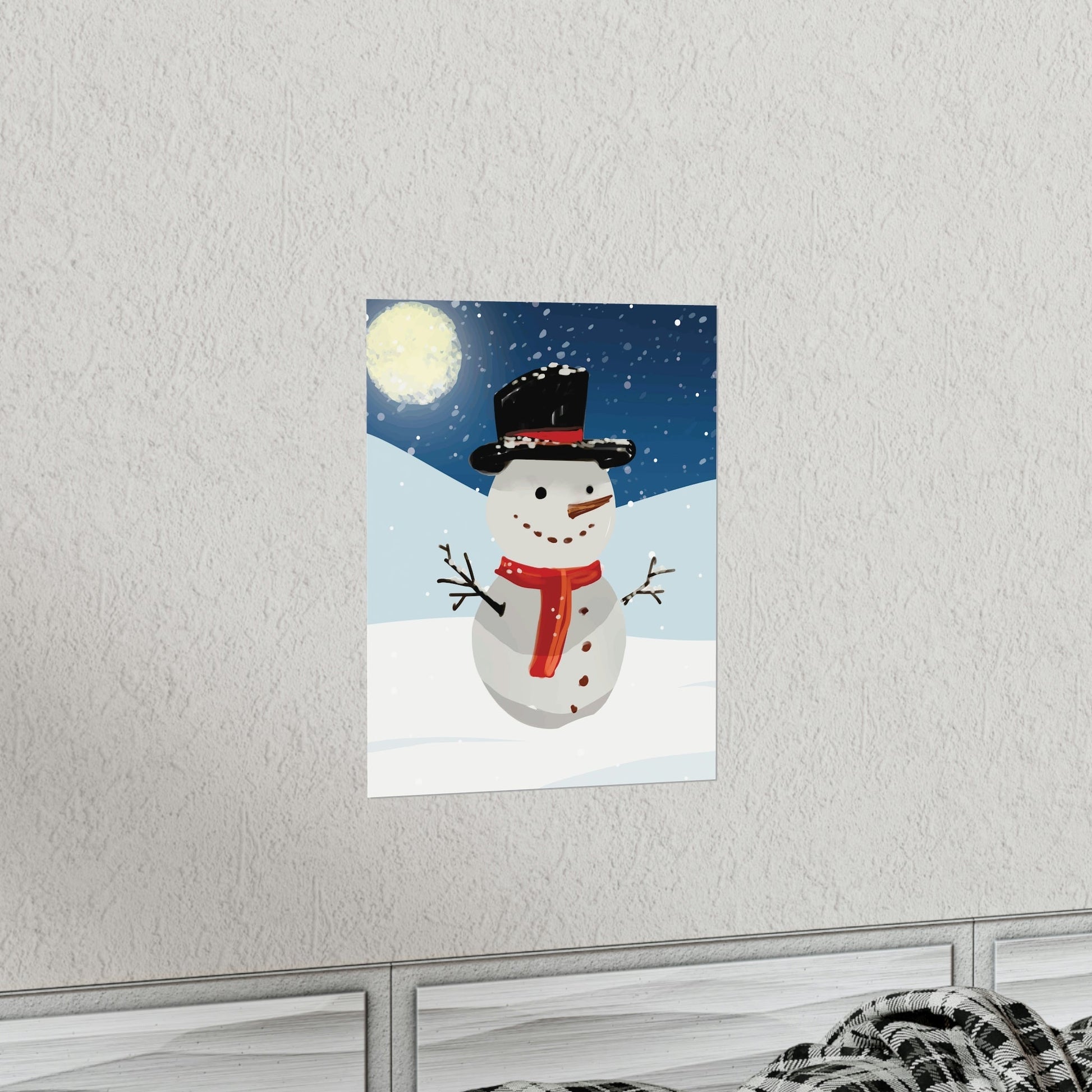 Snowman Cartoon Christmas Night Art Premium Matte Vertical Posters Ichaku [Perfect Gifts Selection]