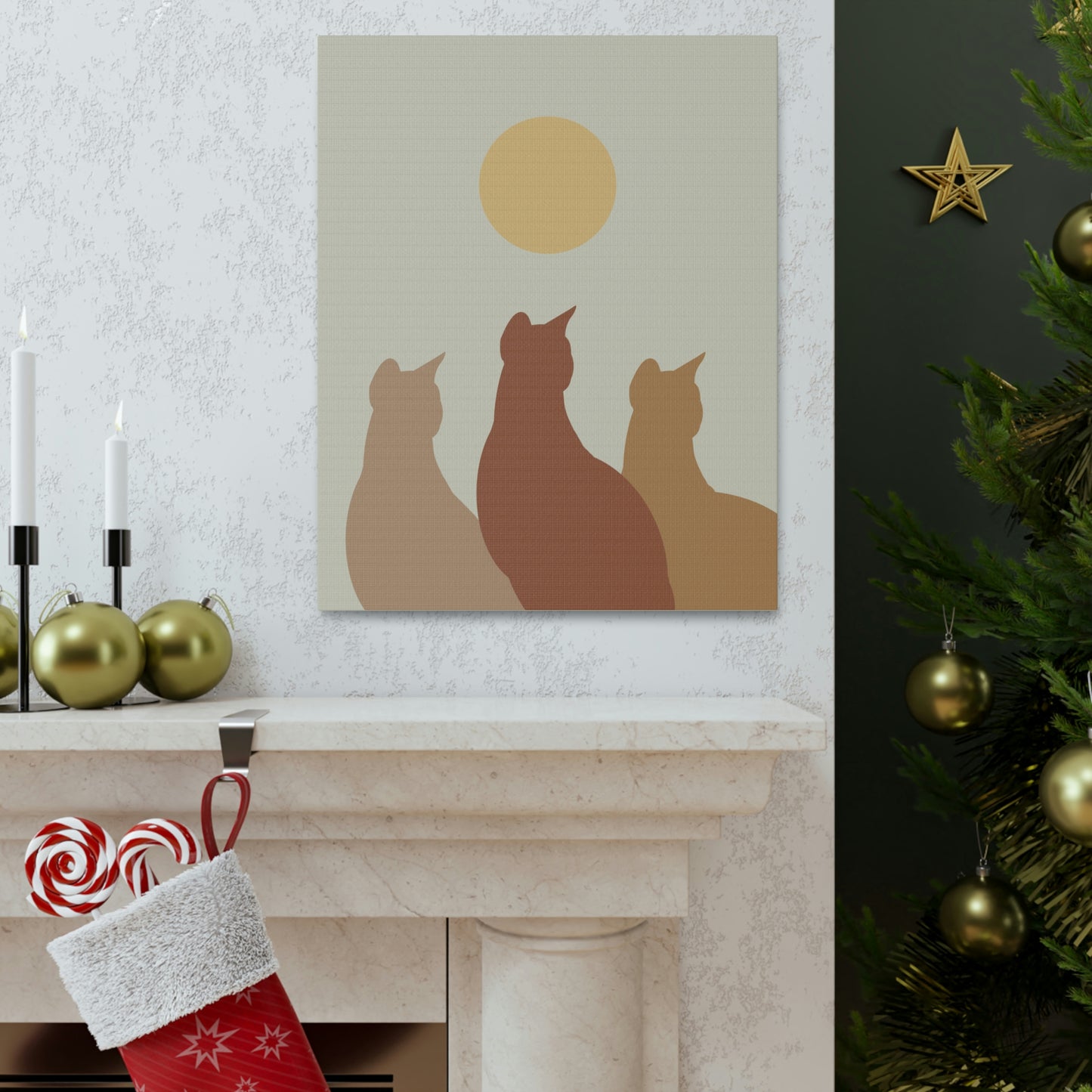 Abstract Boho Cats Relaxed Aesthetic Beige Minimalist Classic Art Canvas Gallery Wraps