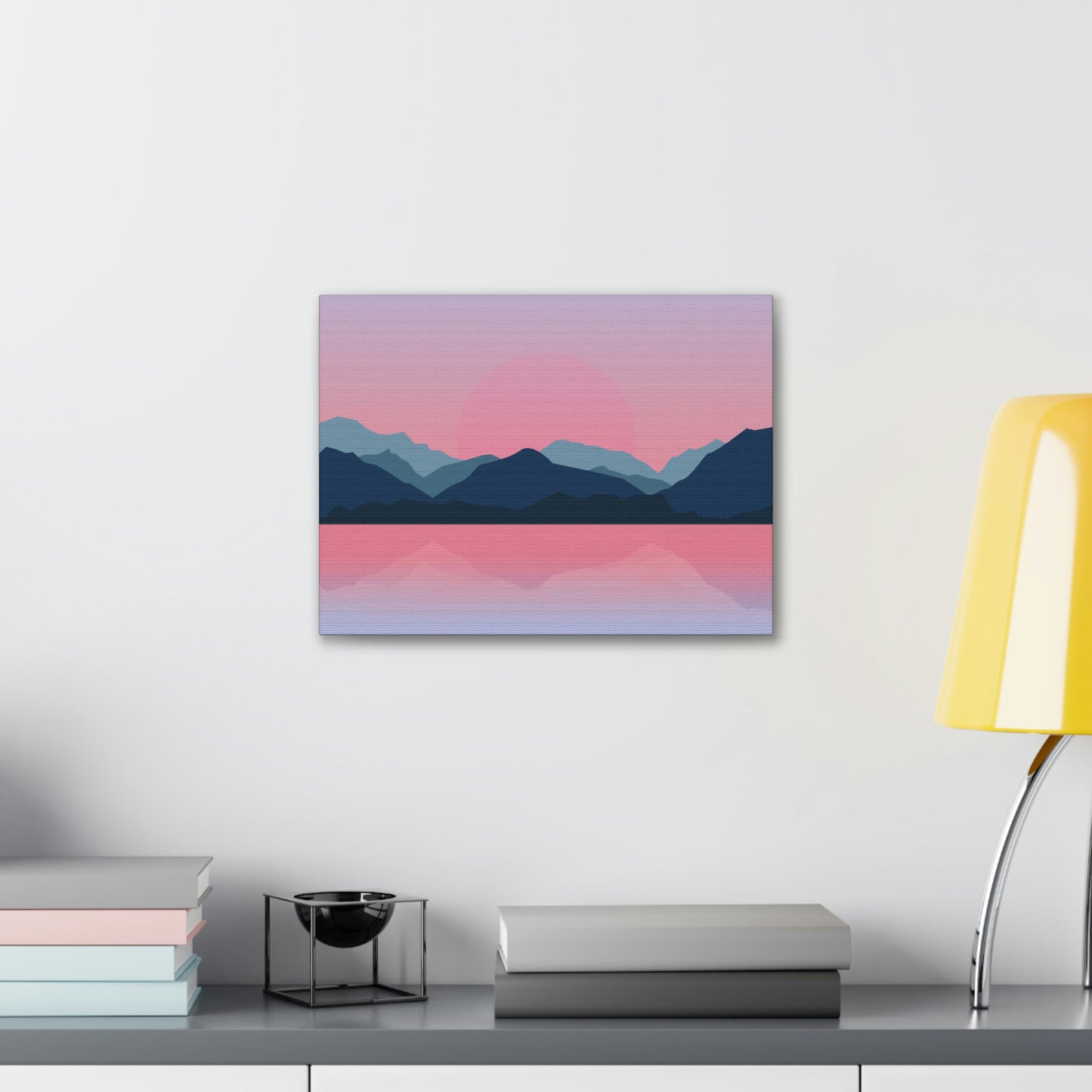 Landscape Mountains Nature Watercolor Sunset Water Classic Art Canvas Gallery Wraps