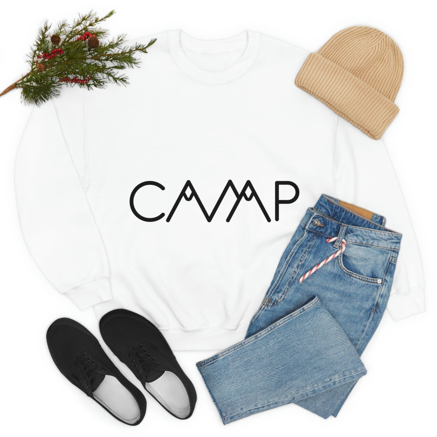 Camping Typography Minimal Art Unisex Heavy Blend™ Crewneck Sweatshirt