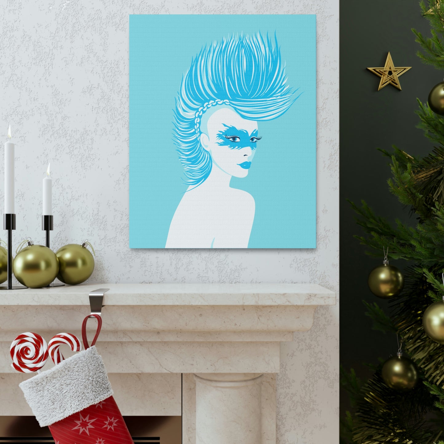 Blue Punk Woman Art Unique Edgy Graphic Aesthetic Classic Art Canvas Gallery Wraps