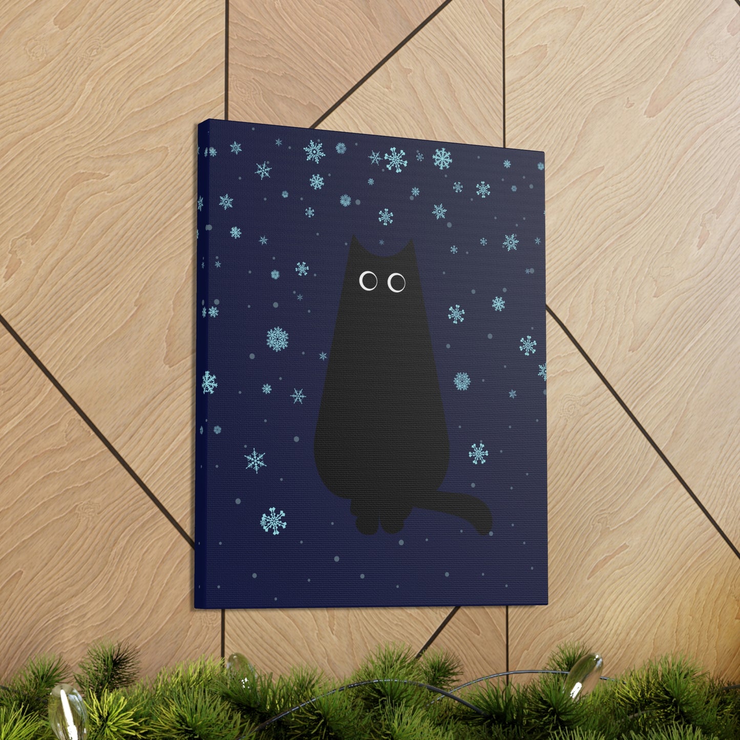 Black Cat Winter Snowflake Anime Art Classic Art Canvas Gallery Wraps