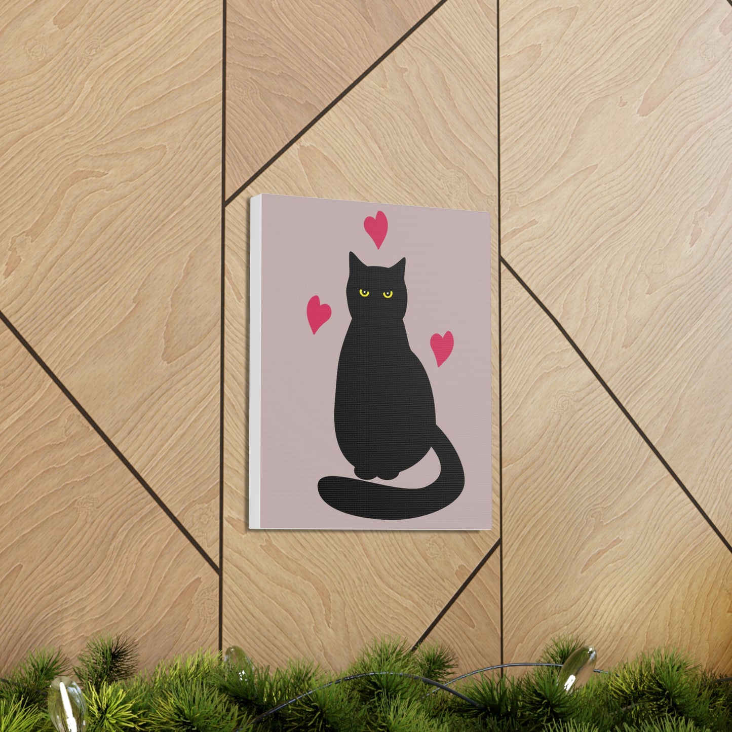 Black Cat with Heart Love Aesthetic Classic Art Canvas Gallery Wraps