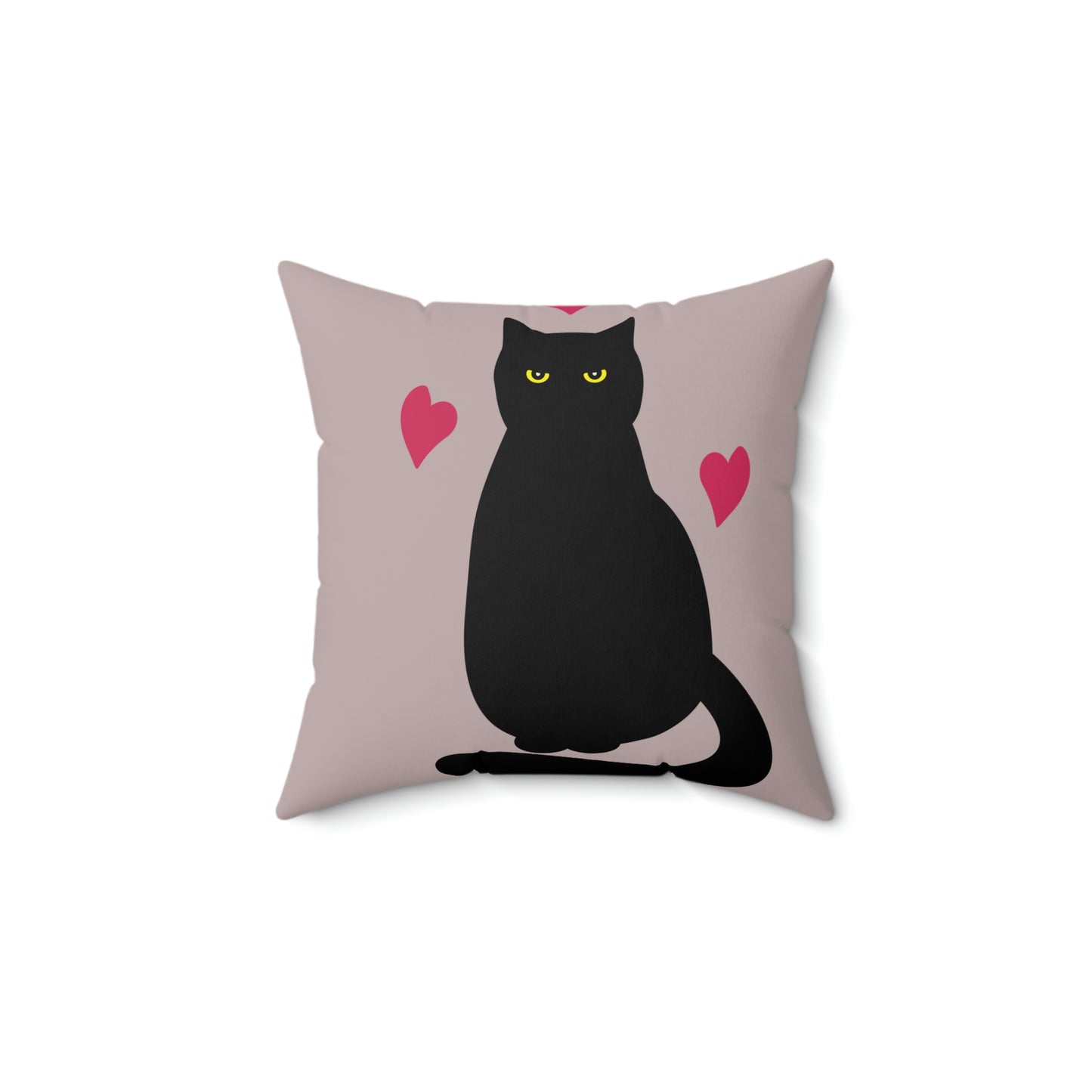 Black Cat with Heart Love Spun Polyester Square Pillow