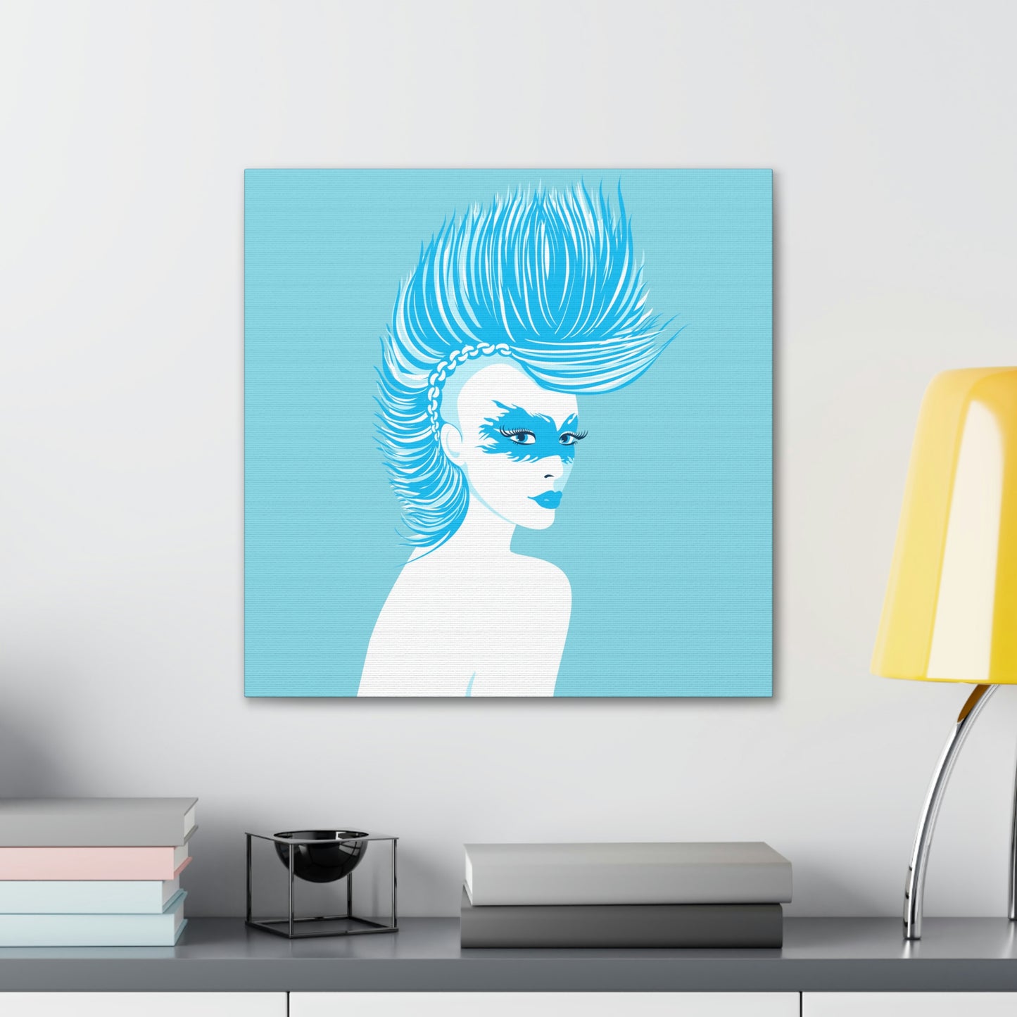 Blue Punk Woman Art Unique Edgy Graphic Aesthetic Classic Art Canvas Gallery Wraps