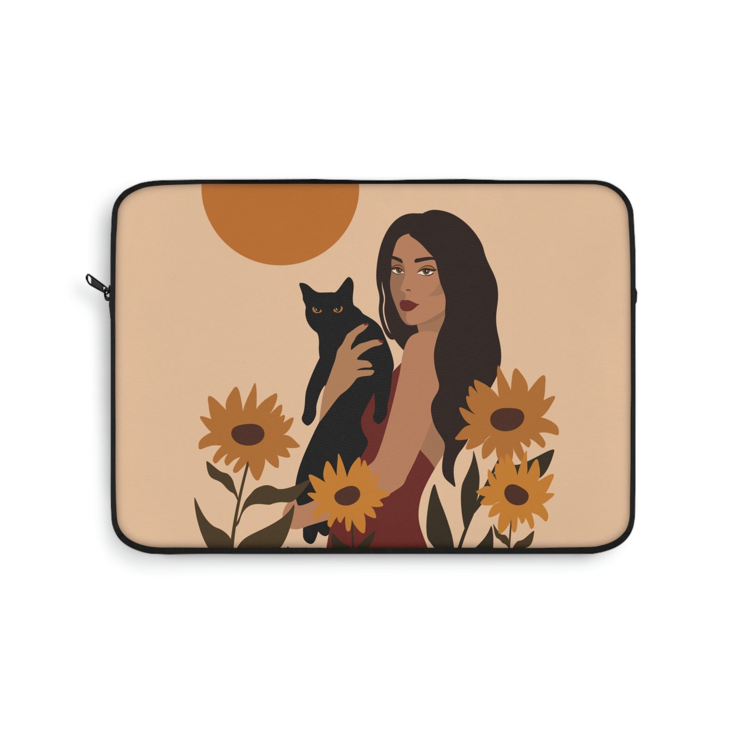 Woman with Black Cat Mininal Sunflowers Aesthetic Art Laptop Sleeve