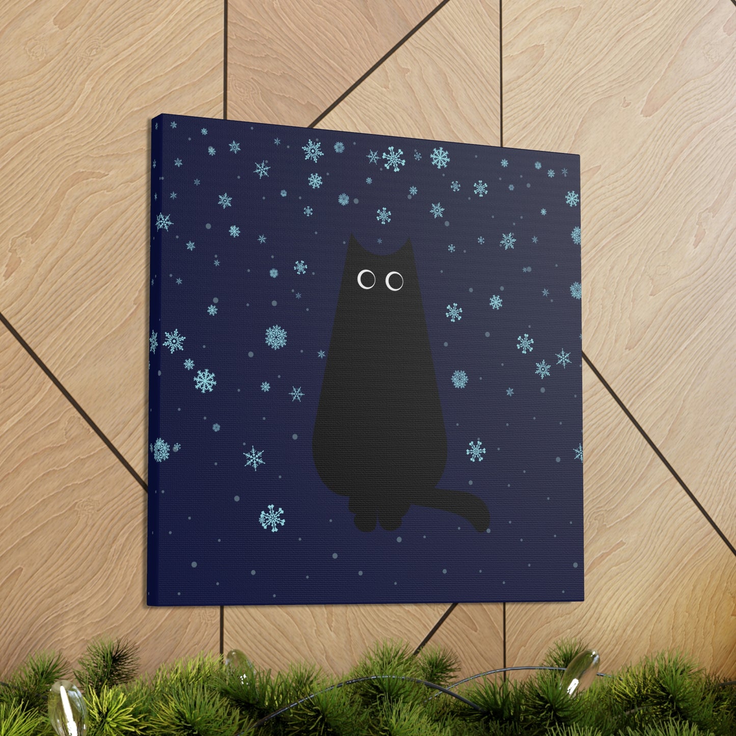 Black Cat Winter Snowflake Anime Art Classic Art Canvas Gallery Wraps