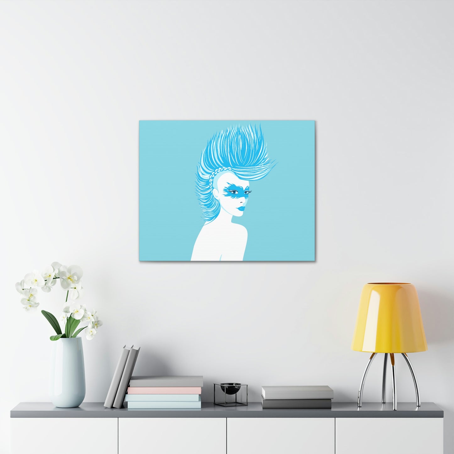 Blue Punk Woman Art Unique Edgy Graphic Aesthetic Classic Art Canvas Gallery Wraps