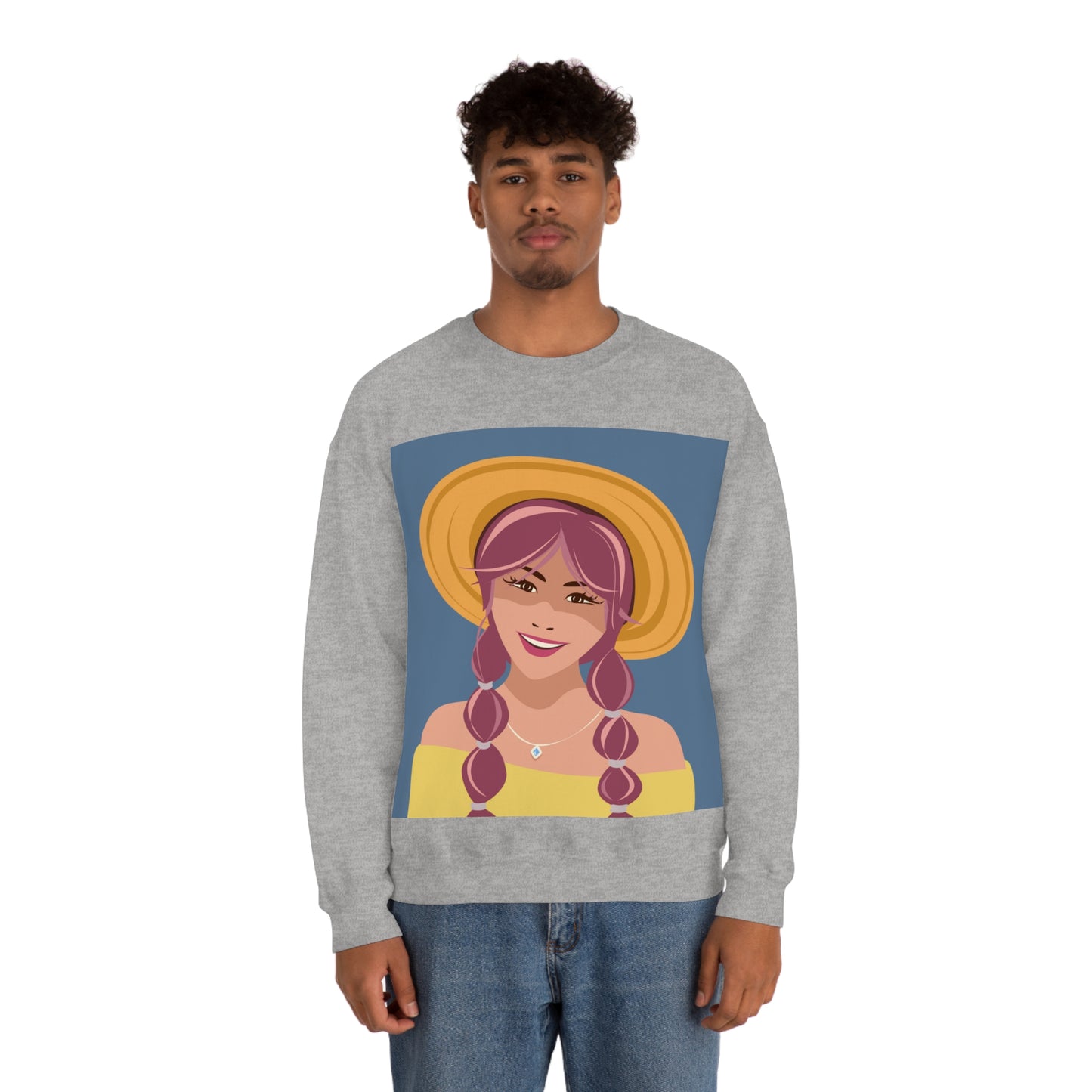 Happy Woman with Rose Hair Aesthetic Art Unisex Heavy Blend™ Crewneck Sweatshirt