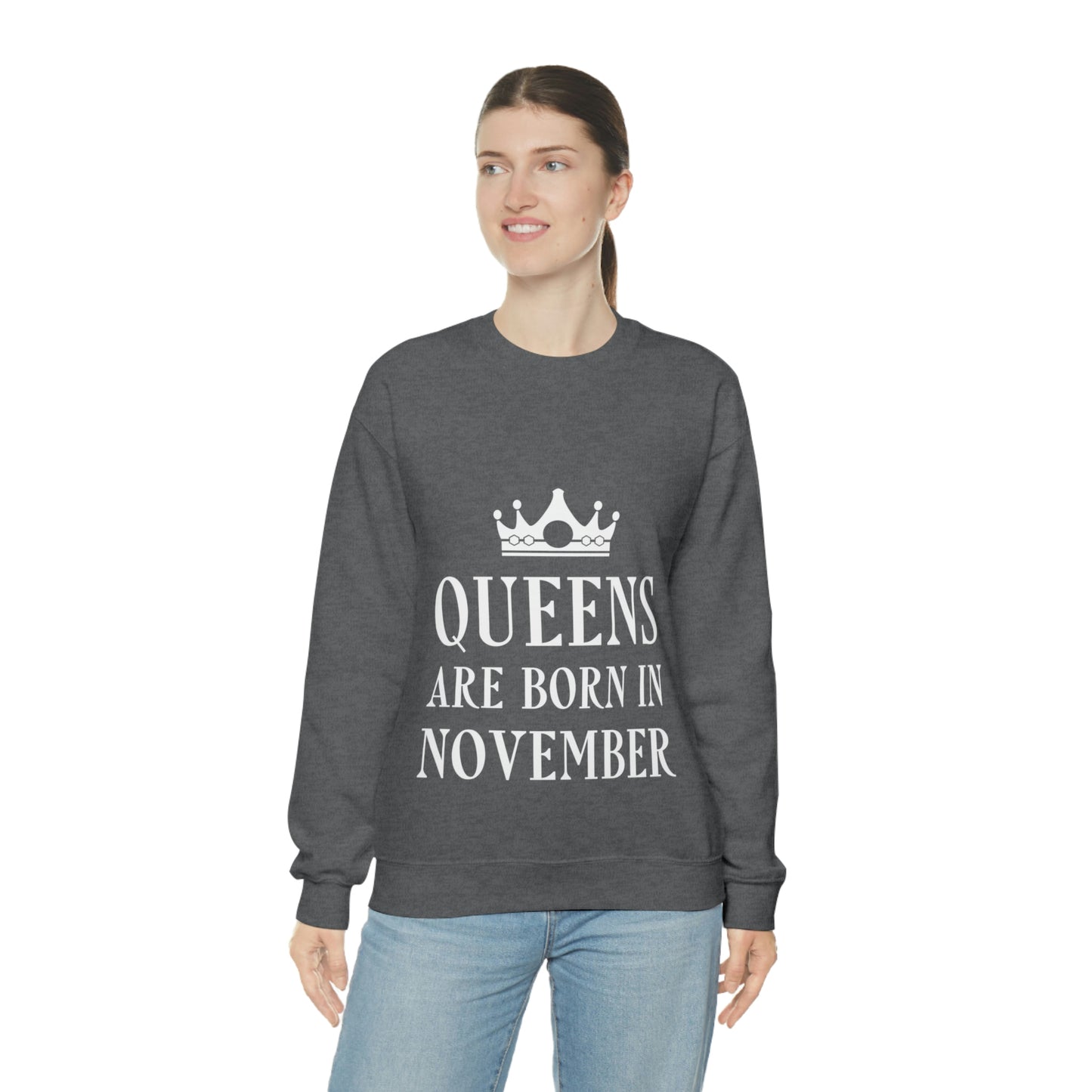 Queens Are Born in November Happy Birthday Unisex Heavy Blend™ Crewneck Sweatshirt