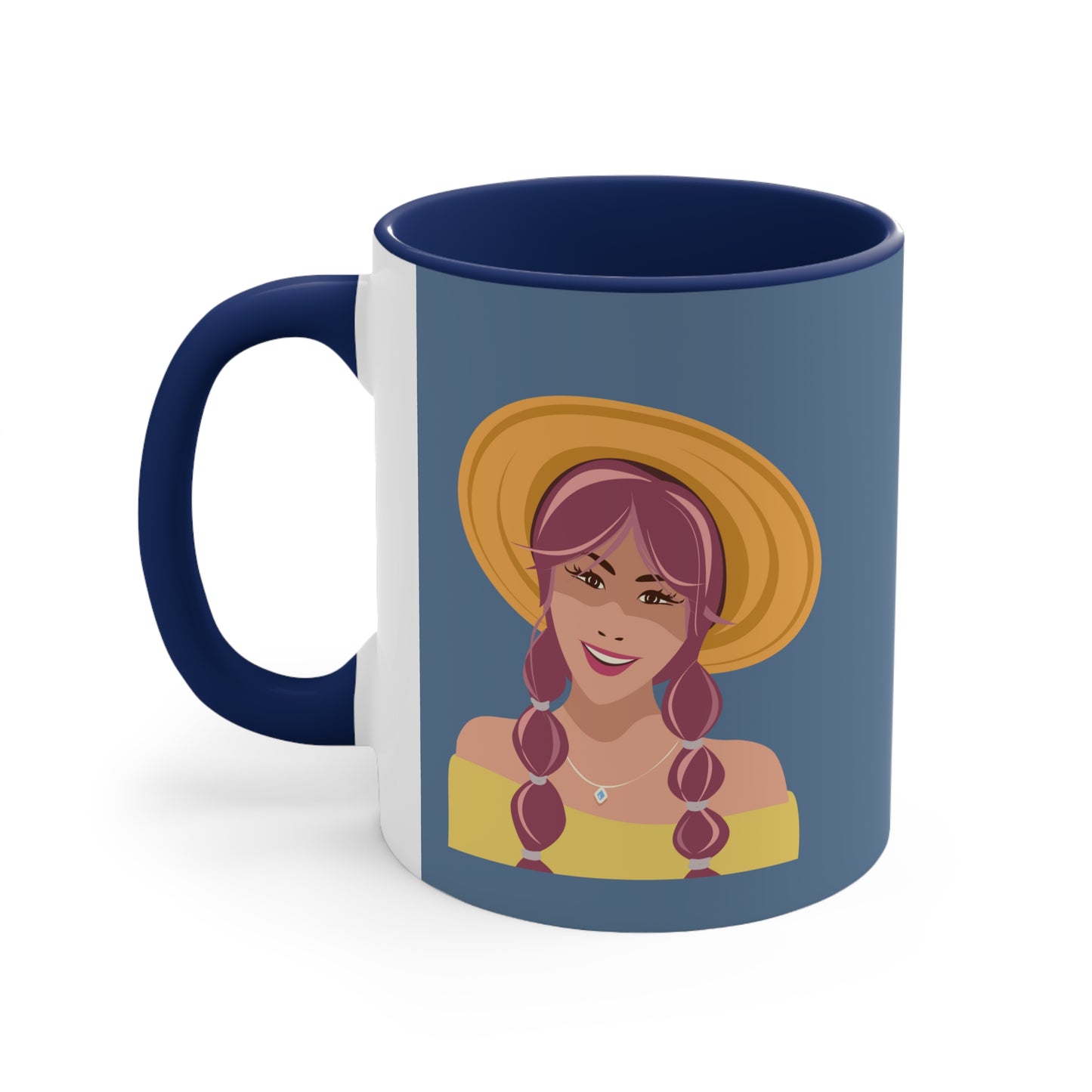 Happy Woman with Rose Hair Aesthetic Art Accent Coffee Mug 11oz