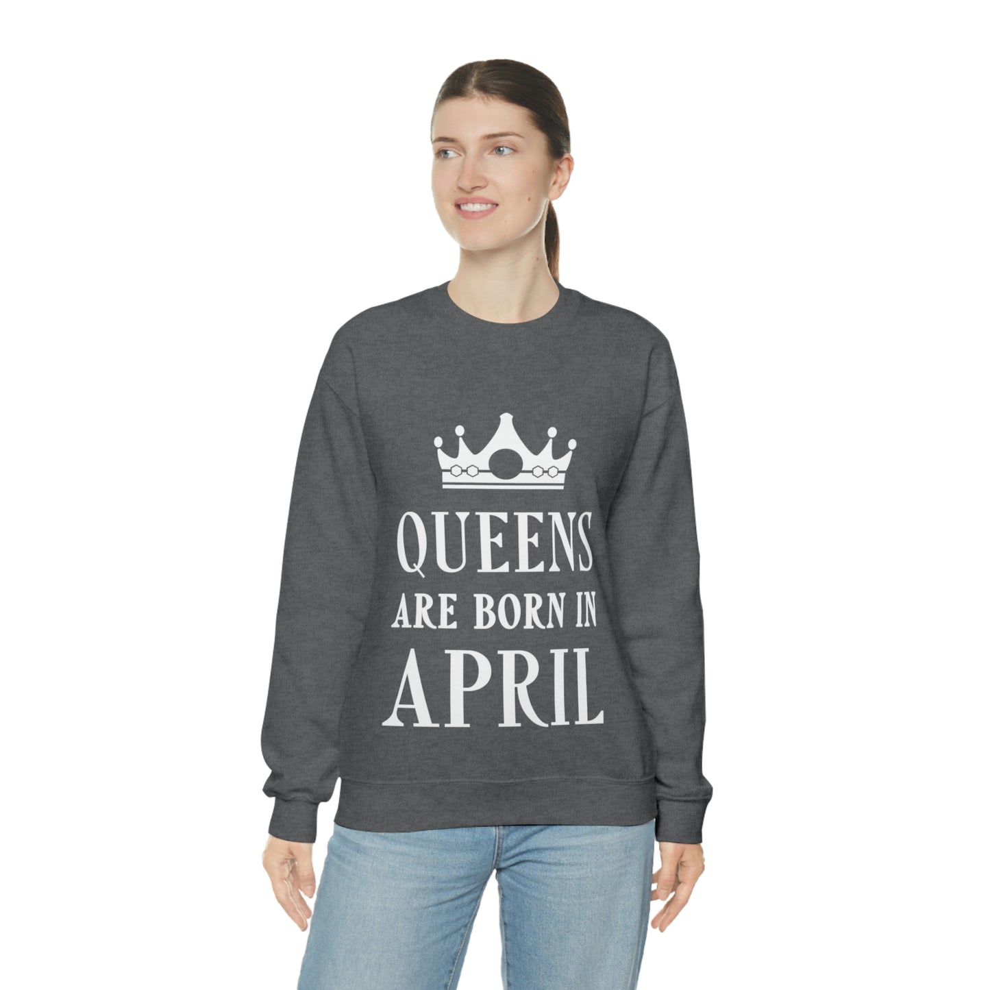 Queens Are Born in April Happy Birthday Unisex Heavy Blend™ Crewneck Sweatshirt