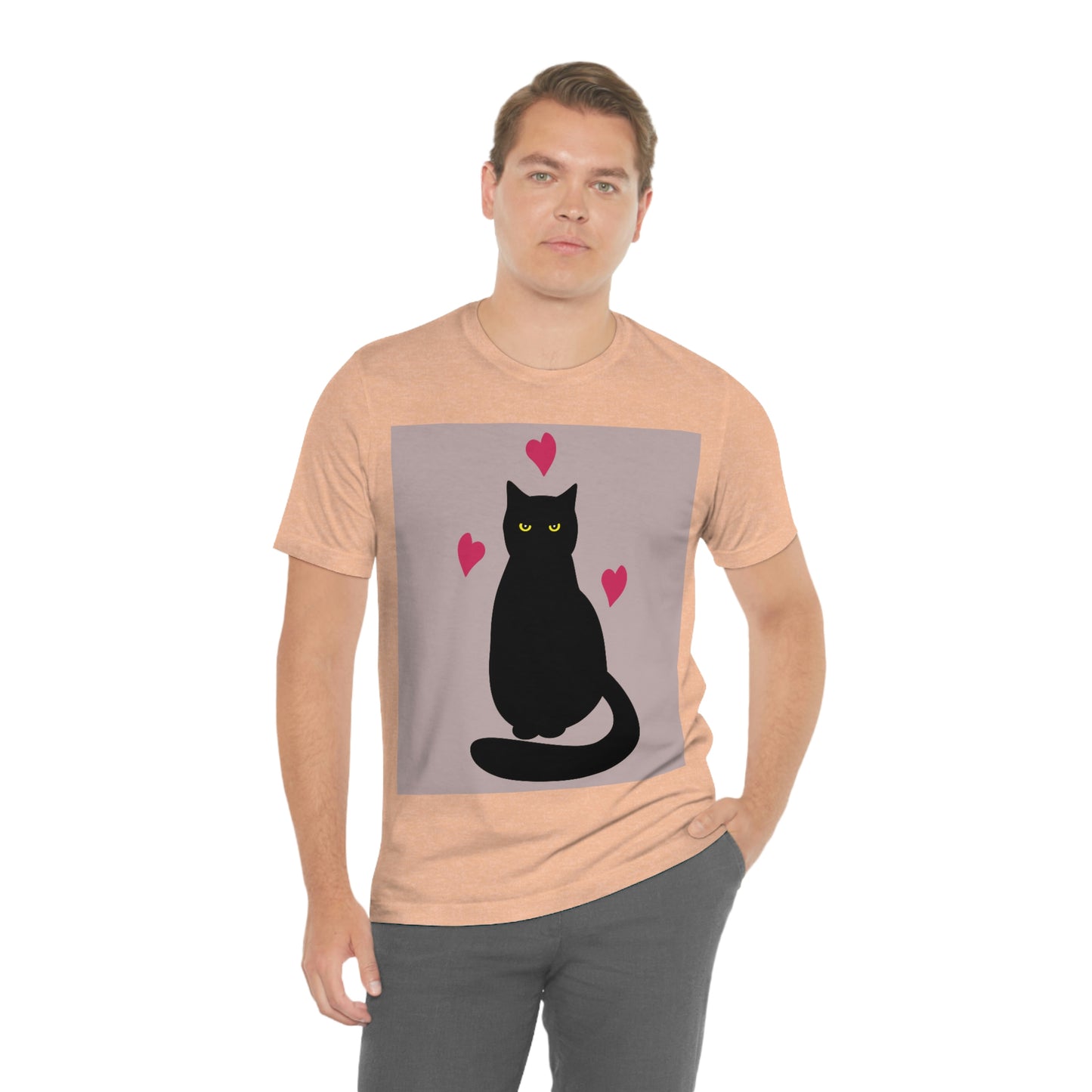 Black Cat with Heart Love Unisex Jersey Short Sleeve T-Shirt