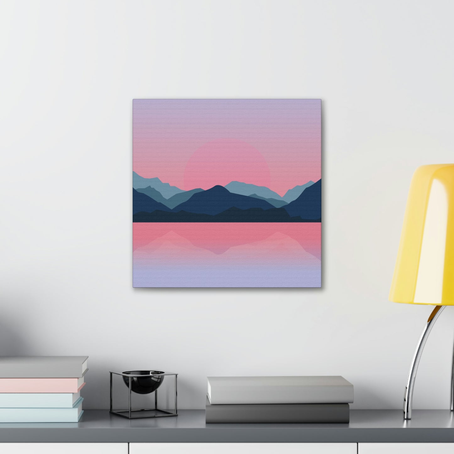 Landscape Mountains Nature Watercolor Sunset Water Classic Art Canvas Gallery Wraps