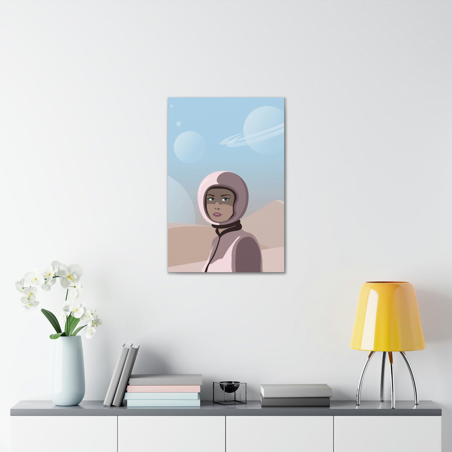 Astronaut Woman Aliens Minimal Aesthetic Classic Art Canvas Gallery Wraps