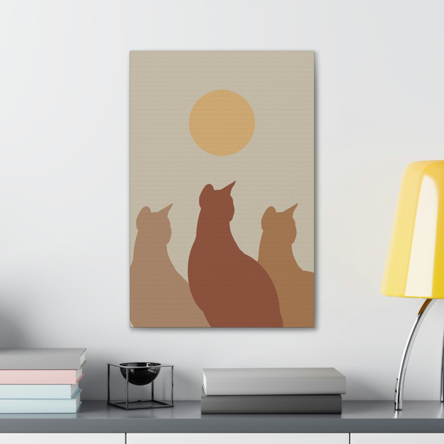 Abstract Boho Cats Relaxed Aesthetic Beige Minimalist Classic Art Canvas Gallery Wraps