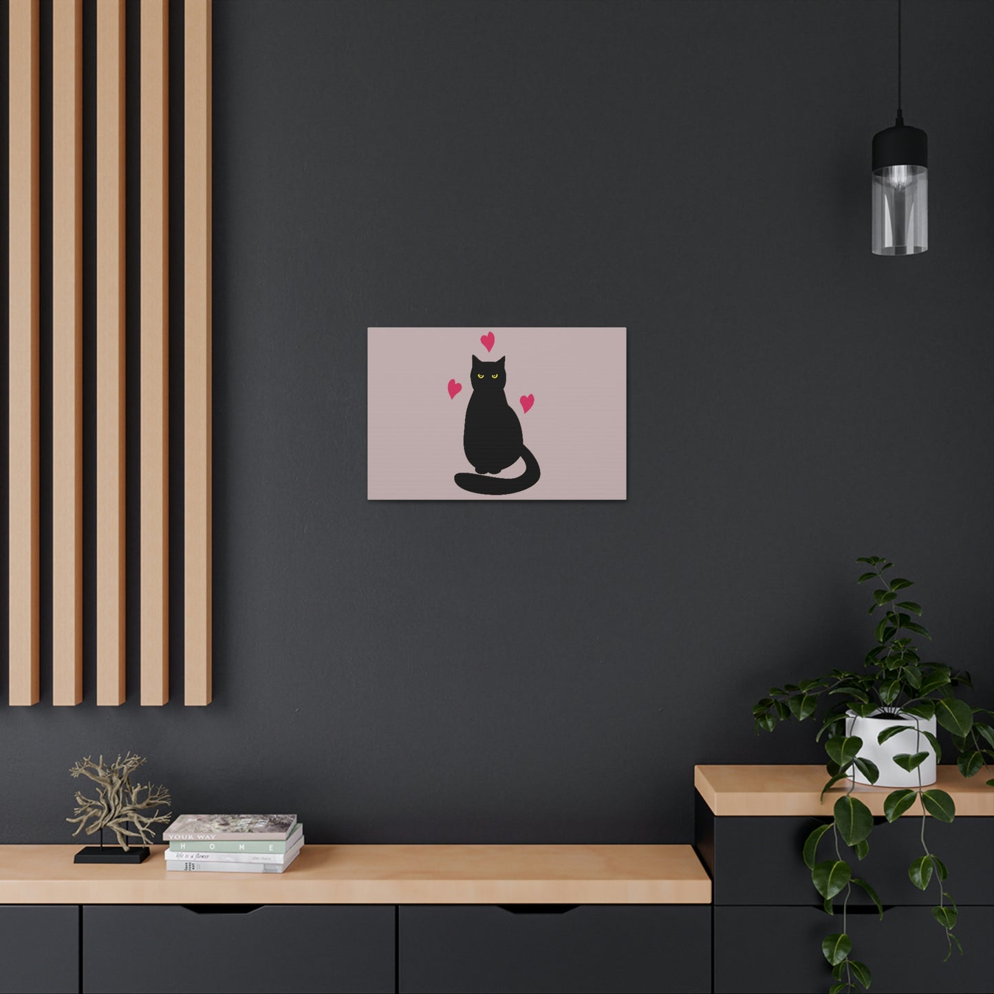 Black Cat with Heart Love Aesthetic Classic Art Canvas Gallery Wraps