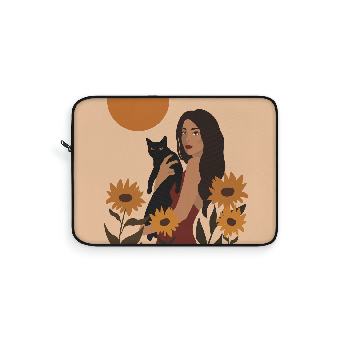 Woman with Black Cat Mininal Sunflowers Aesthetic Art Laptop Sleeve