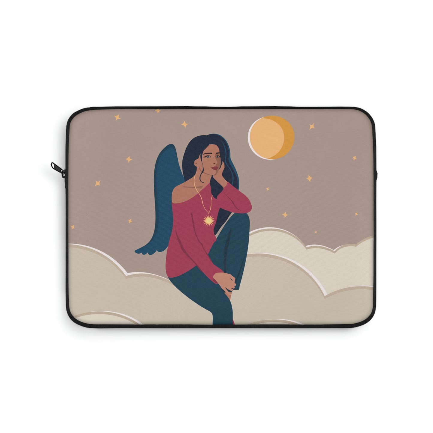 Women Angel Portrait Sitting On Clouds Cartoon Art Laptop Sleeve