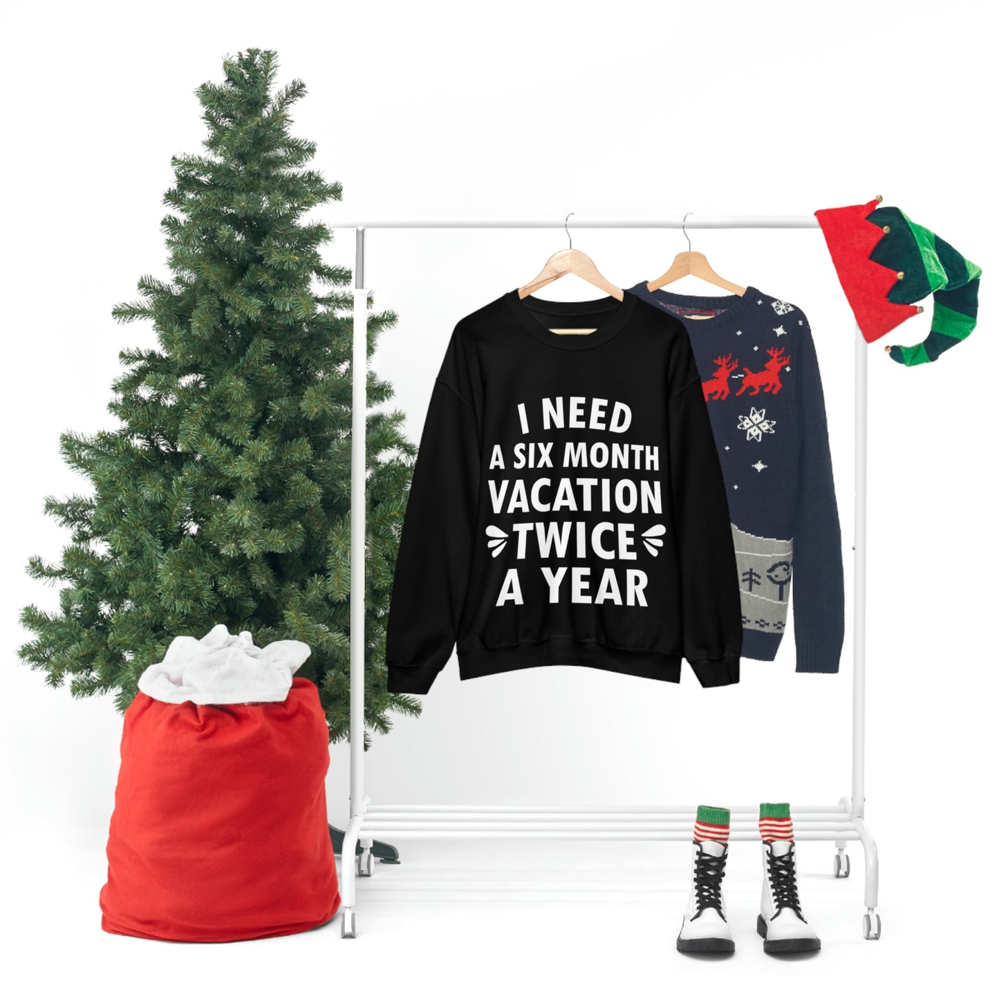 I Need Six Month Vacation White Text Unisex Heavy Blend™ Crewneck Sweatshirt