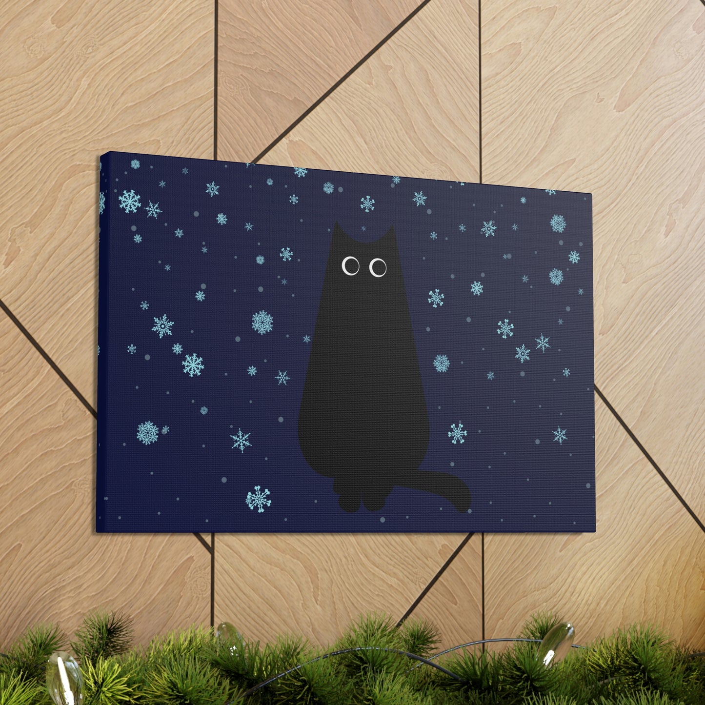 Black Cat Winter Snowflake Anime Art Classic Art Canvas Gallery Wraps