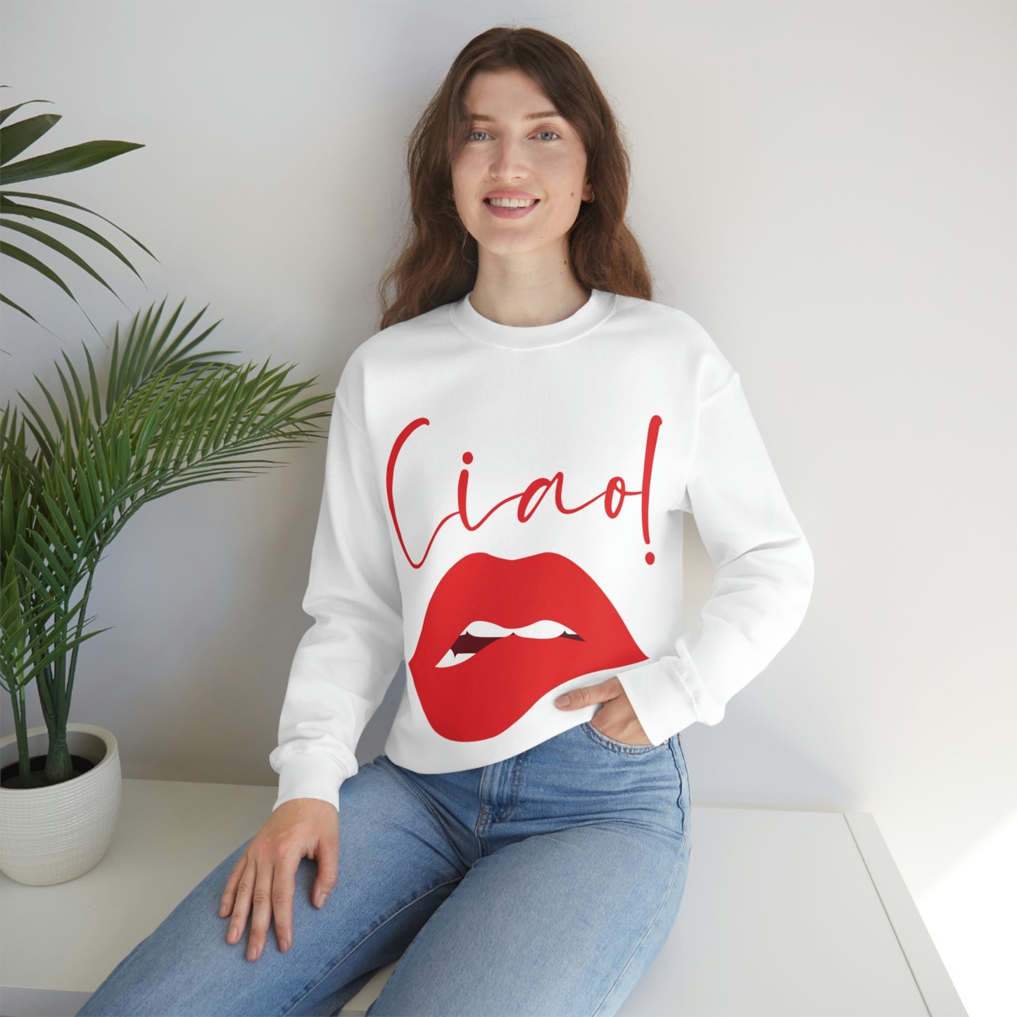 Ciao Hello Goodbye Red Lips Lipstick Unisex Heavy Blend™ Crewneck Sweatshirt