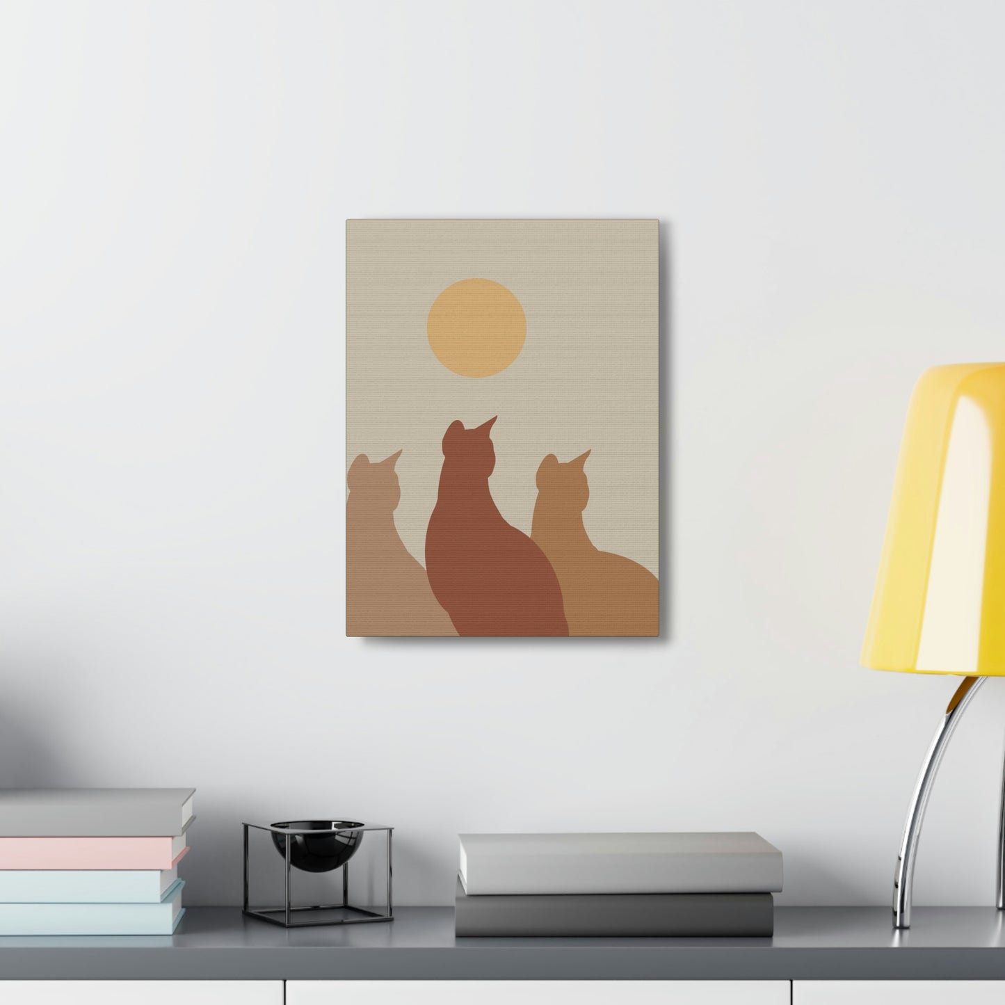 Abstract Boho Cats Relaxed Aesthetic Beige Minimalist Classic Art Canvas Gallery Wraps