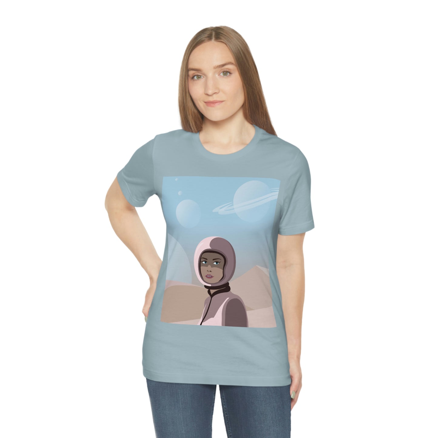 Astronaut Woman Aliens Minimal Art Aesthetic Unisex Jersey Short Sleeve T-Shirt