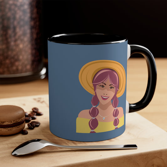 Happy Woman with Rose Hair Aesthetic Art Accent Coffee Mug 11oz