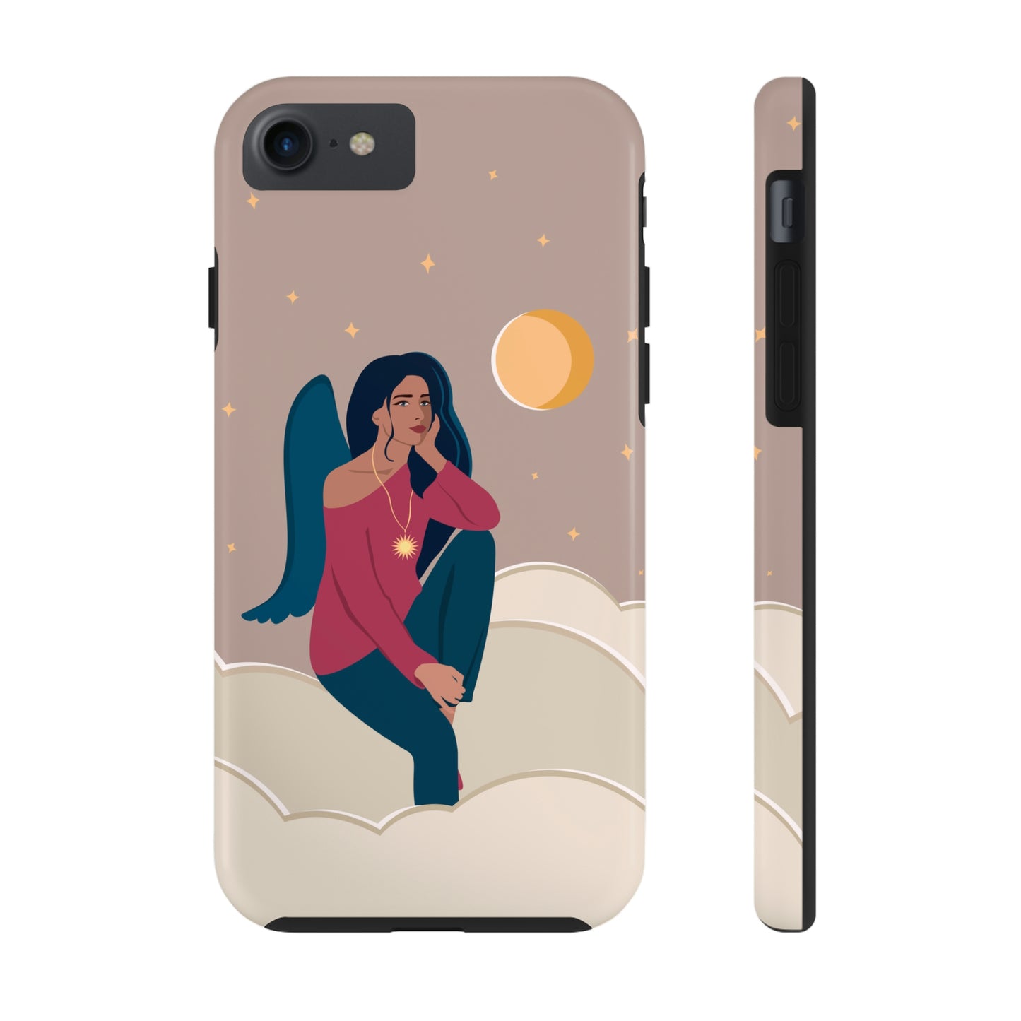 Women Angel Portrait Sitting On Clouds Cartoon Art Tough Phone Cases Case-Mate