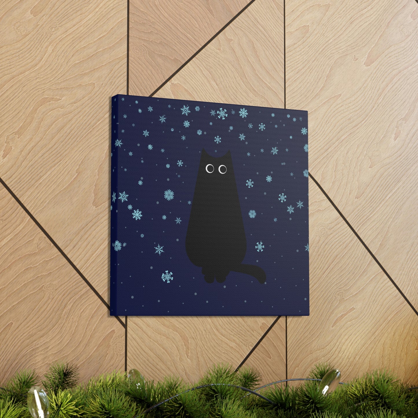 Black Cat Winter Snowflake Anime Art Classic Art Canvas Gallery Wraps