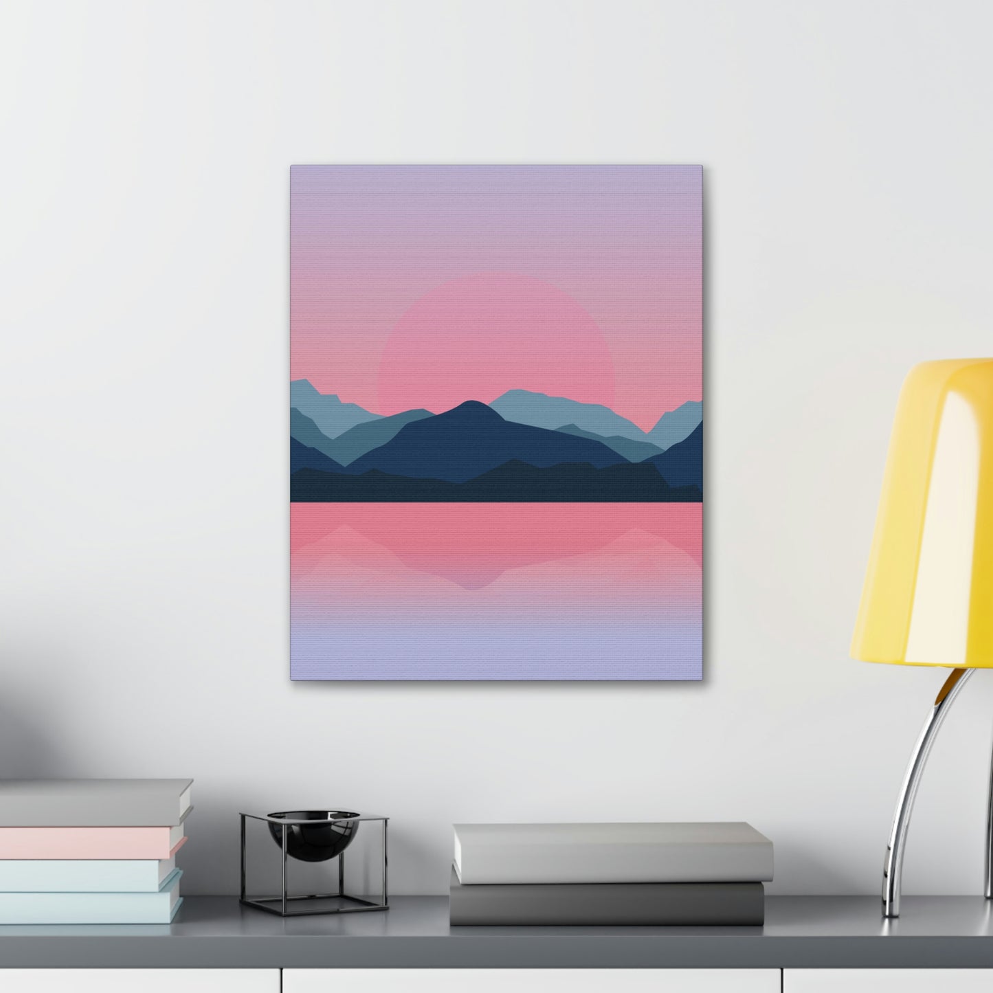 Landscape Mountains Nature Watercolor Sunset Water Classic Art Canvas Gallery Wraps