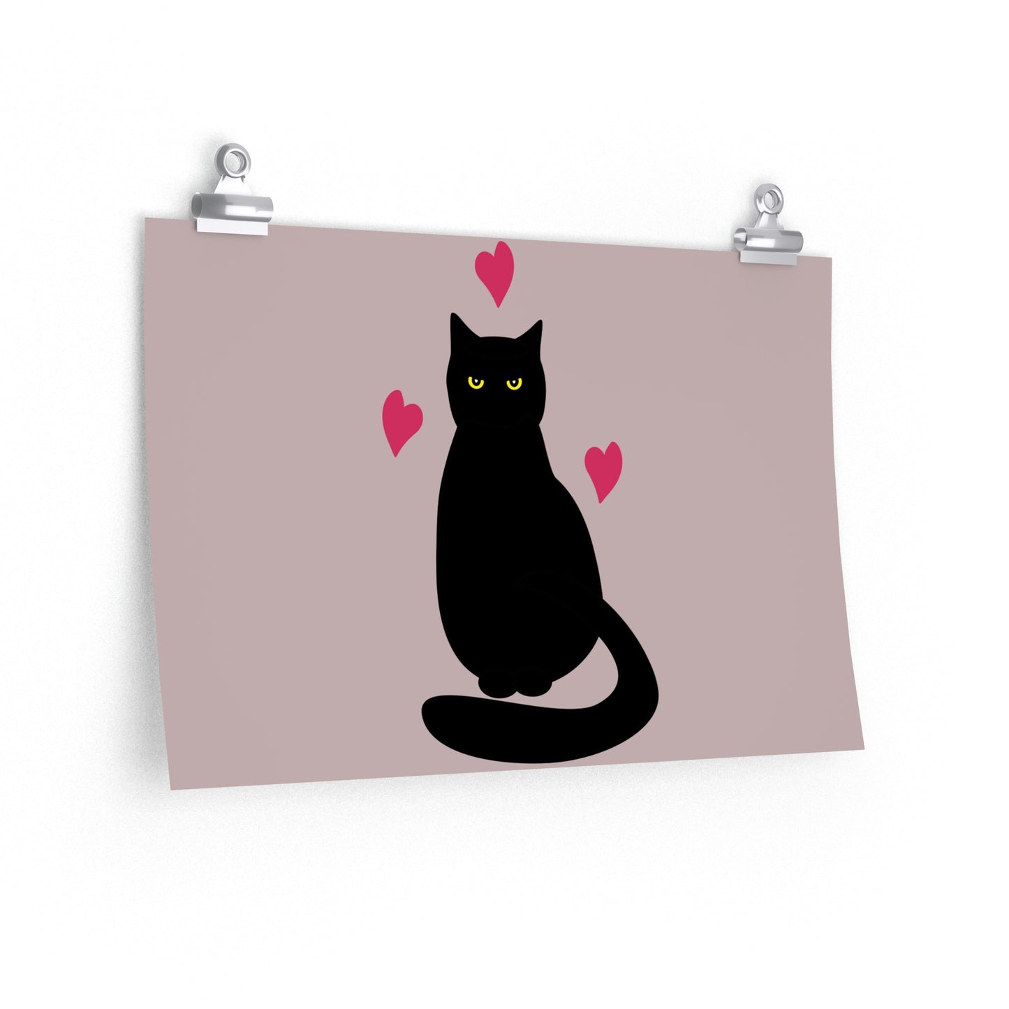 Black Cat with Heart Love Aesthetic Art Premium Matte Horizontal Posters