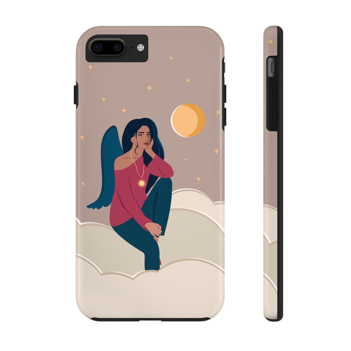 Women Angel Portrait Sitting On Clouds Cartoon Art Tough Phone Cases Case-Mate