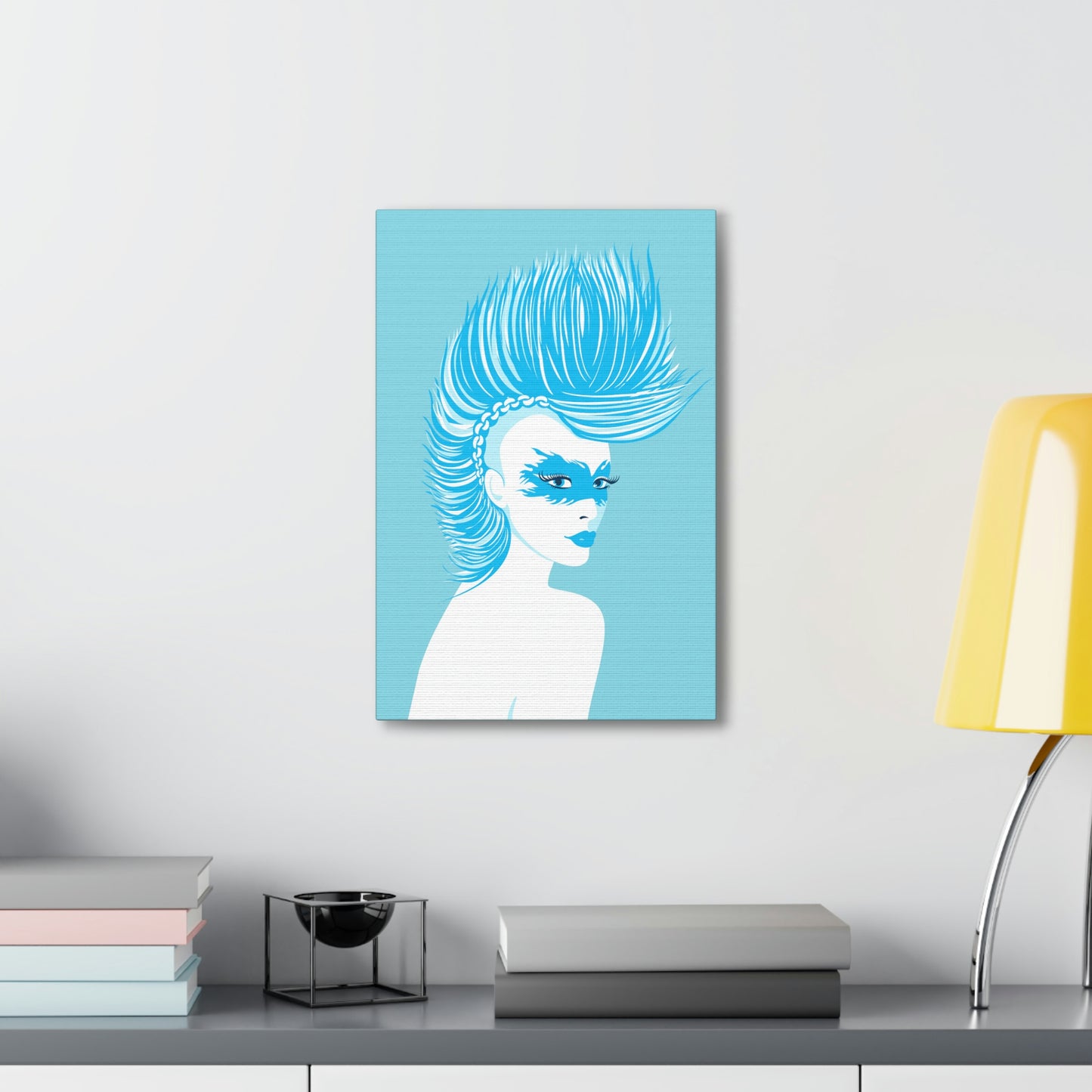 Blue Punk Woman Art Unique Edgy Graphic Aesthetic Classic Art Canvas Gallery Wraps