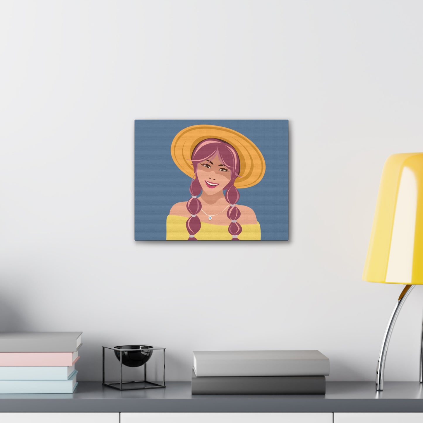 Happy Woman with Rose Hair Aesthetic Art Canvas Gallery Wraps