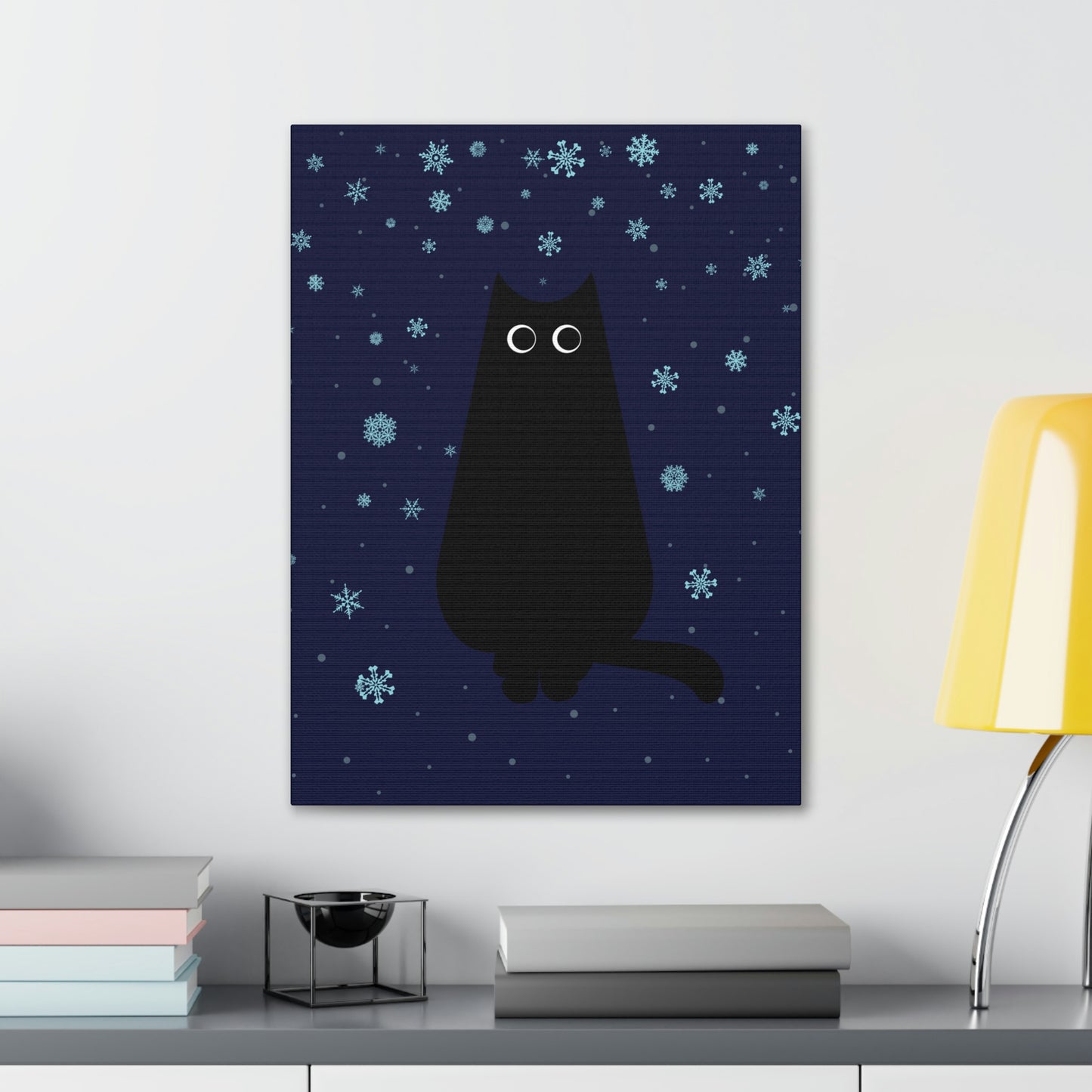 Black Cat Winter Snowflake Anime Art Classic Art Canvas Gallery Wraps