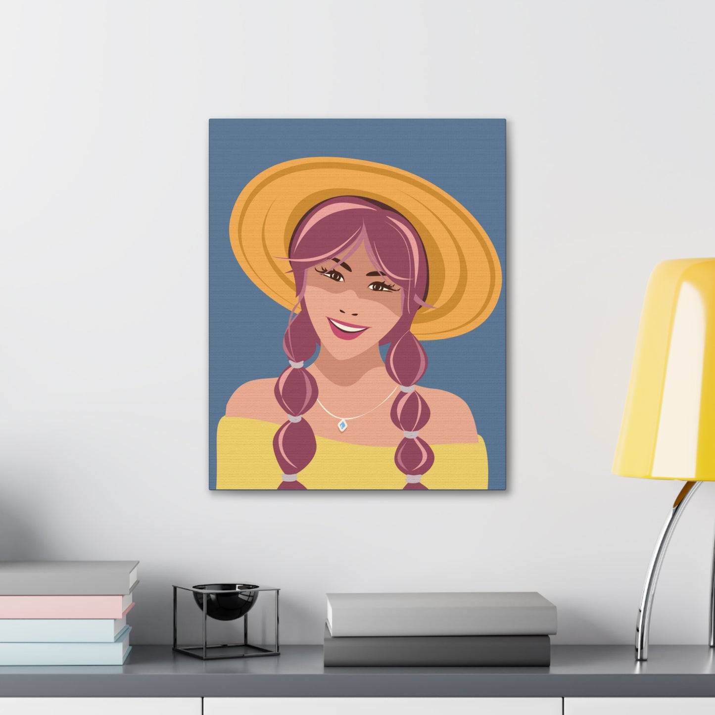 Happy Woman with Rose Hair Aesthetic Art Canvas Gallery Wraps