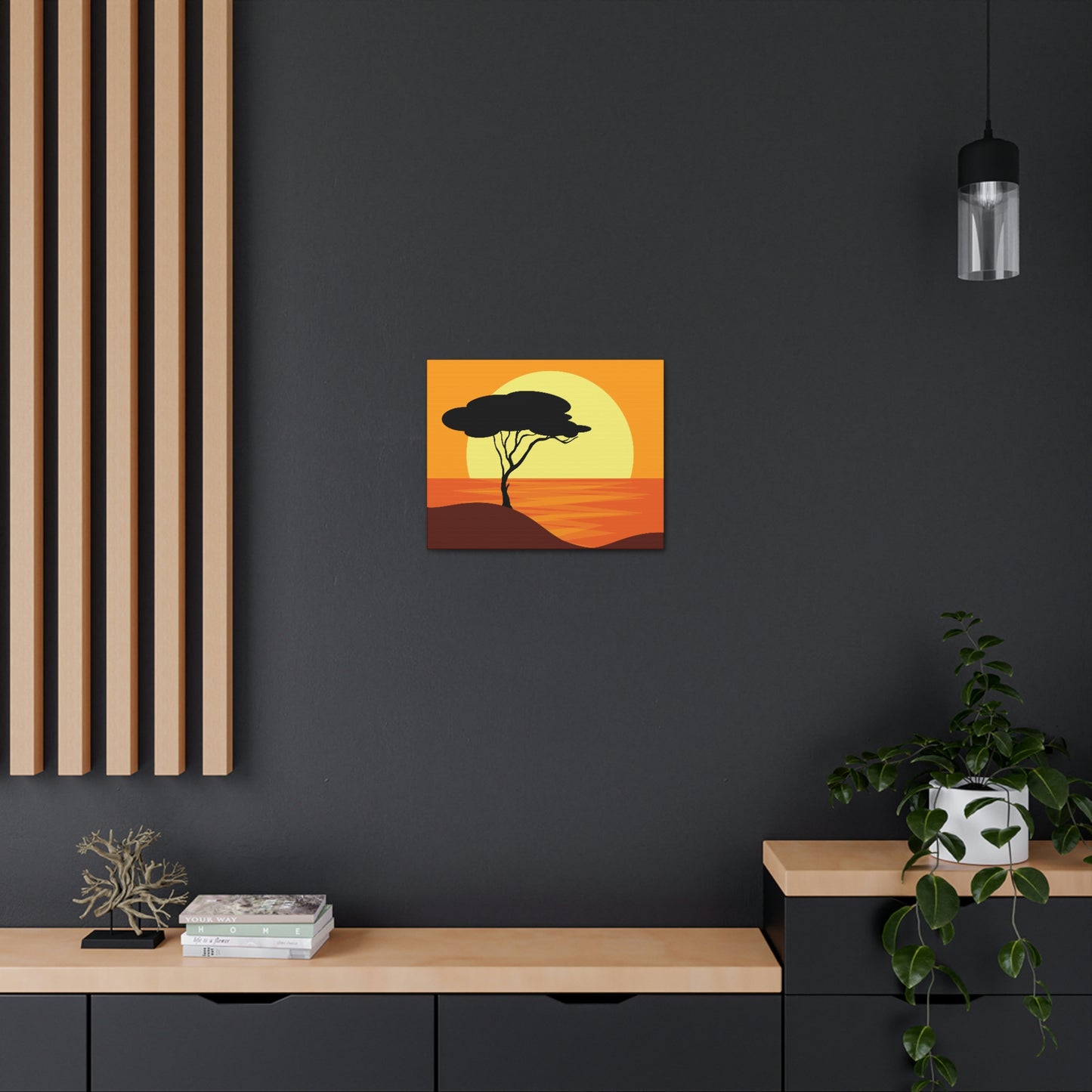 Africa Savanna Sunset Minimal Landscape View Aesthetic Classic Art Canvas Gallery Wraps