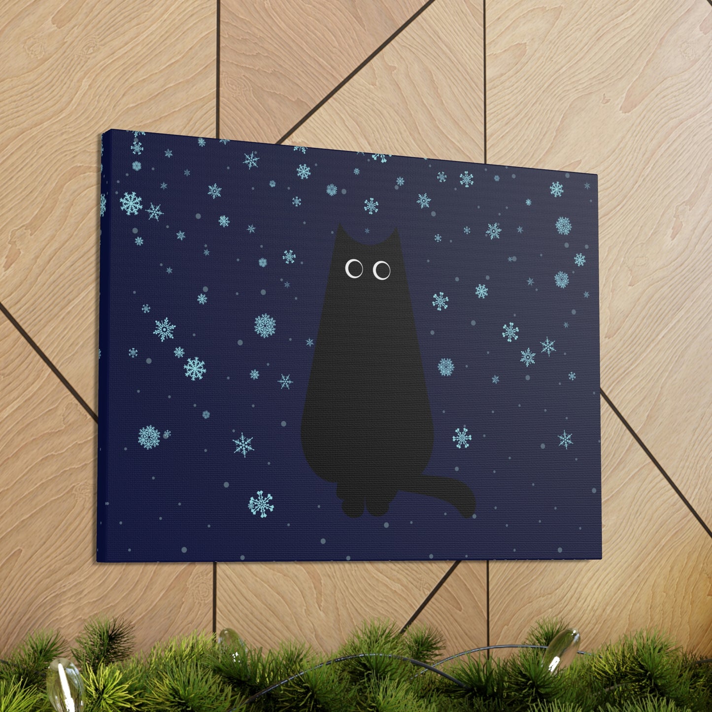 Black Cat Winter Snowflake Anime Art Classic Art Canvas Gallery Wraps