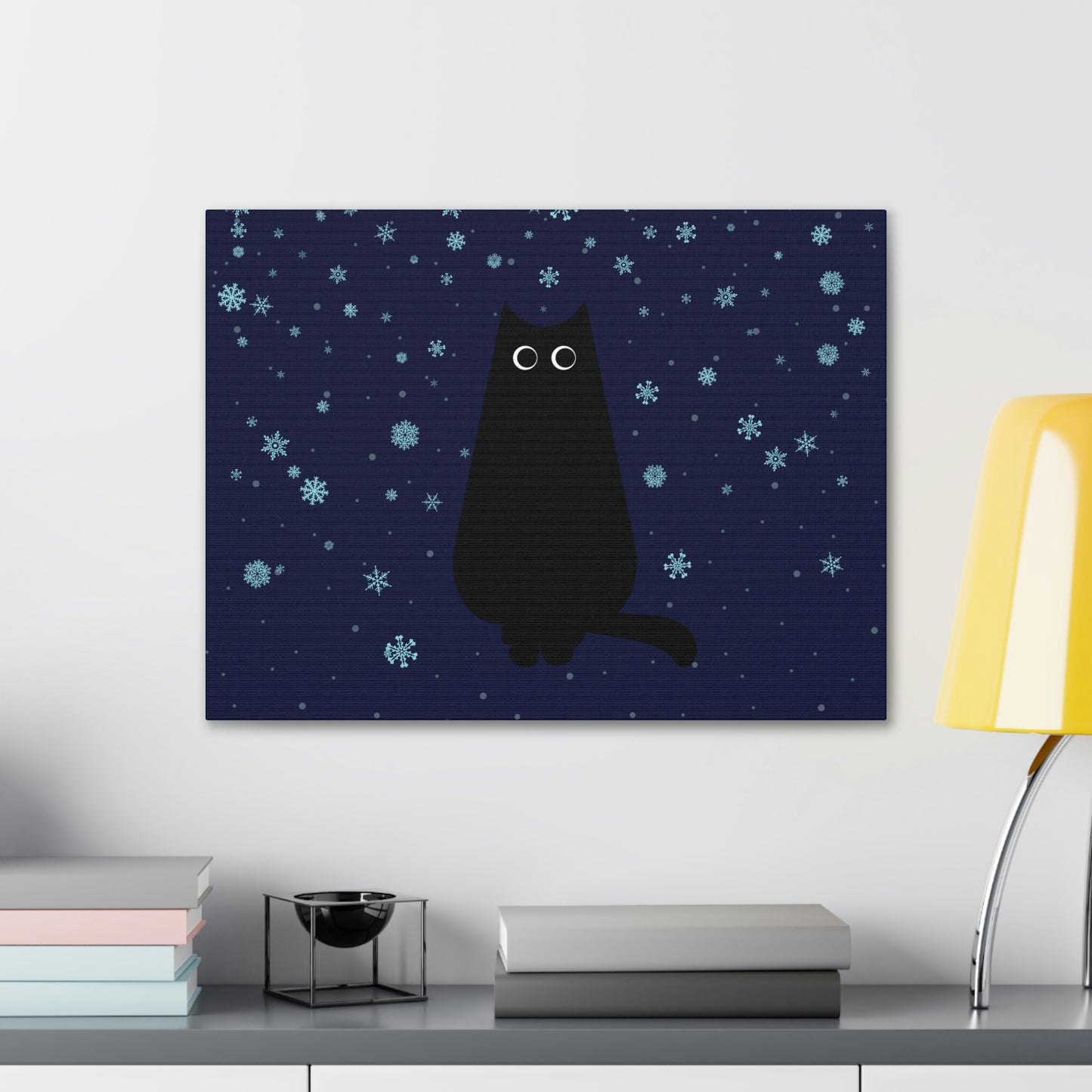 Black Cat Winter Snowflake Anime Art Classic Art Canvas Gallery Wraps