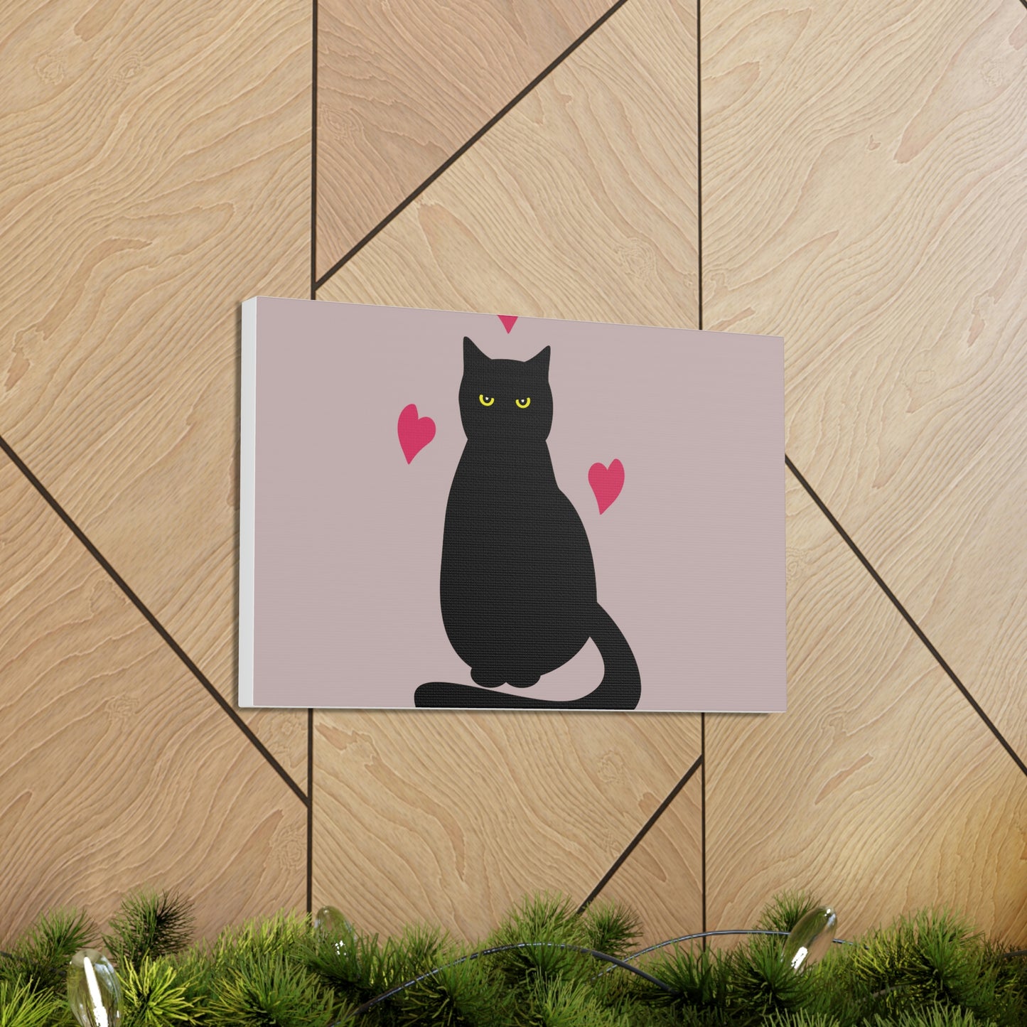 Black Cat with Heart Love Aesthetic Classic Art Canvas Gallery Wraps