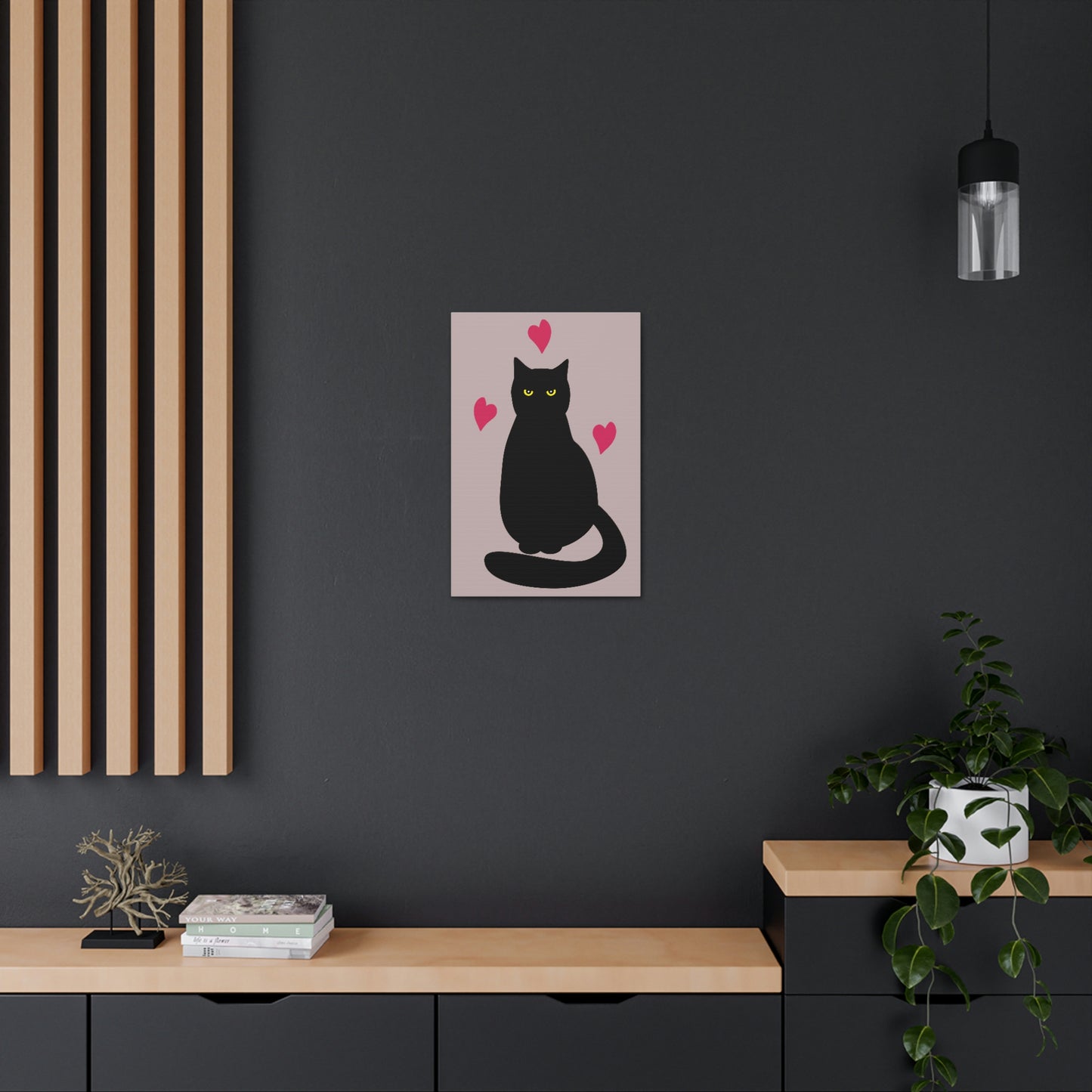 Black Cat with Heart Love Aesthetic Classic Art Canvas Gallery Wraps