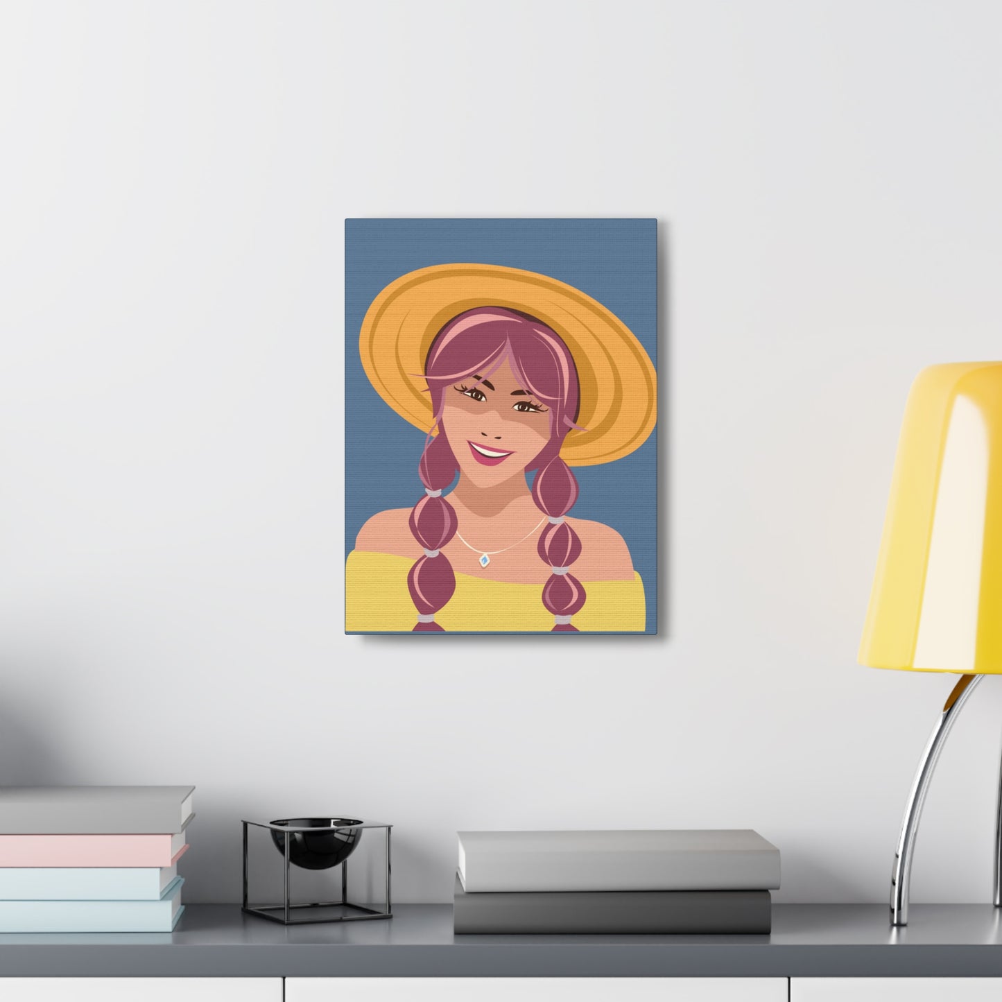 Happy Woman with Rose Hair Aesthetic Art Canvas Gallery Wraps