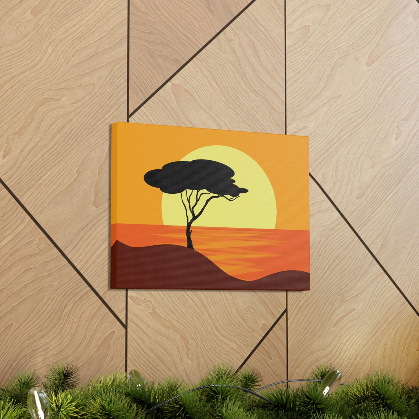 Africa Savanna Sunset Minimal Landscape View Aesthetic Classic Art Canvas Gallery Wraps